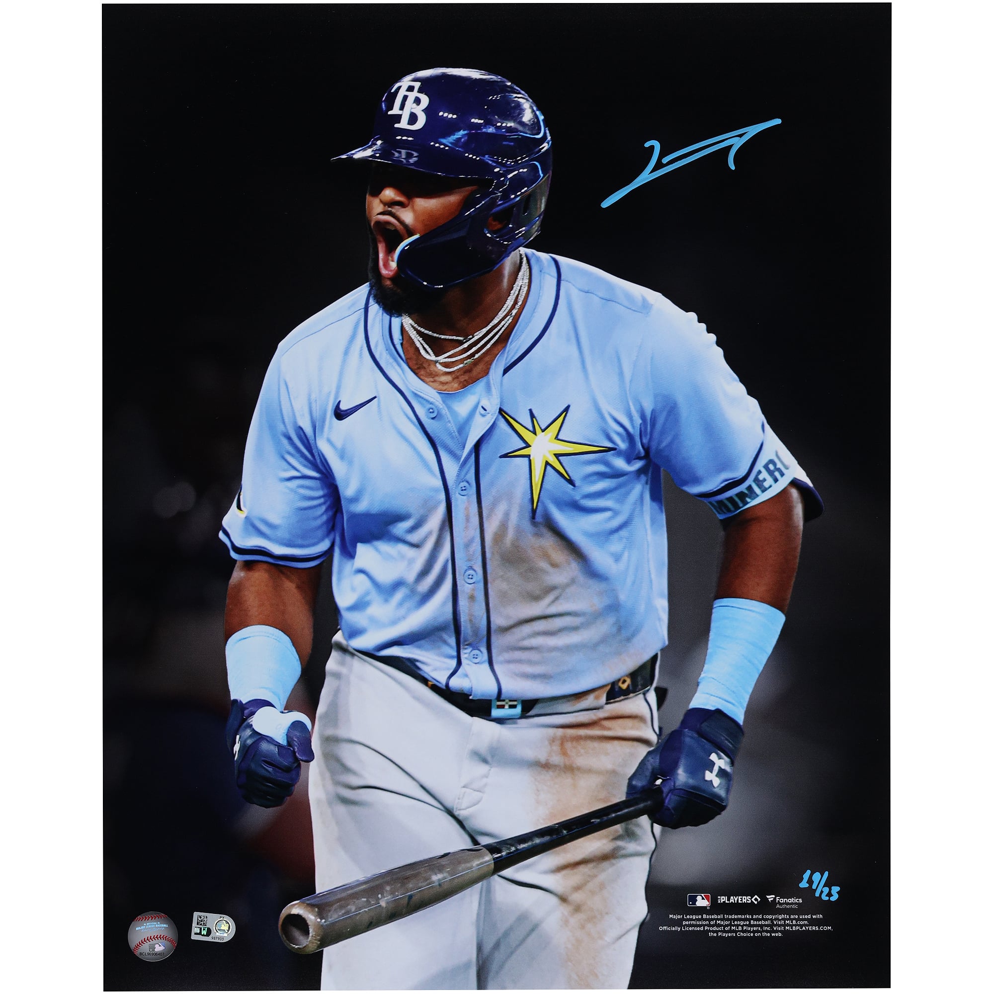 Photo dédicacée de Junior Caminero (Tampa Bay Rays) - 40,6 x 50,8 cm (16 x 20 pouces) - Édition limitée à 25 exemplaires