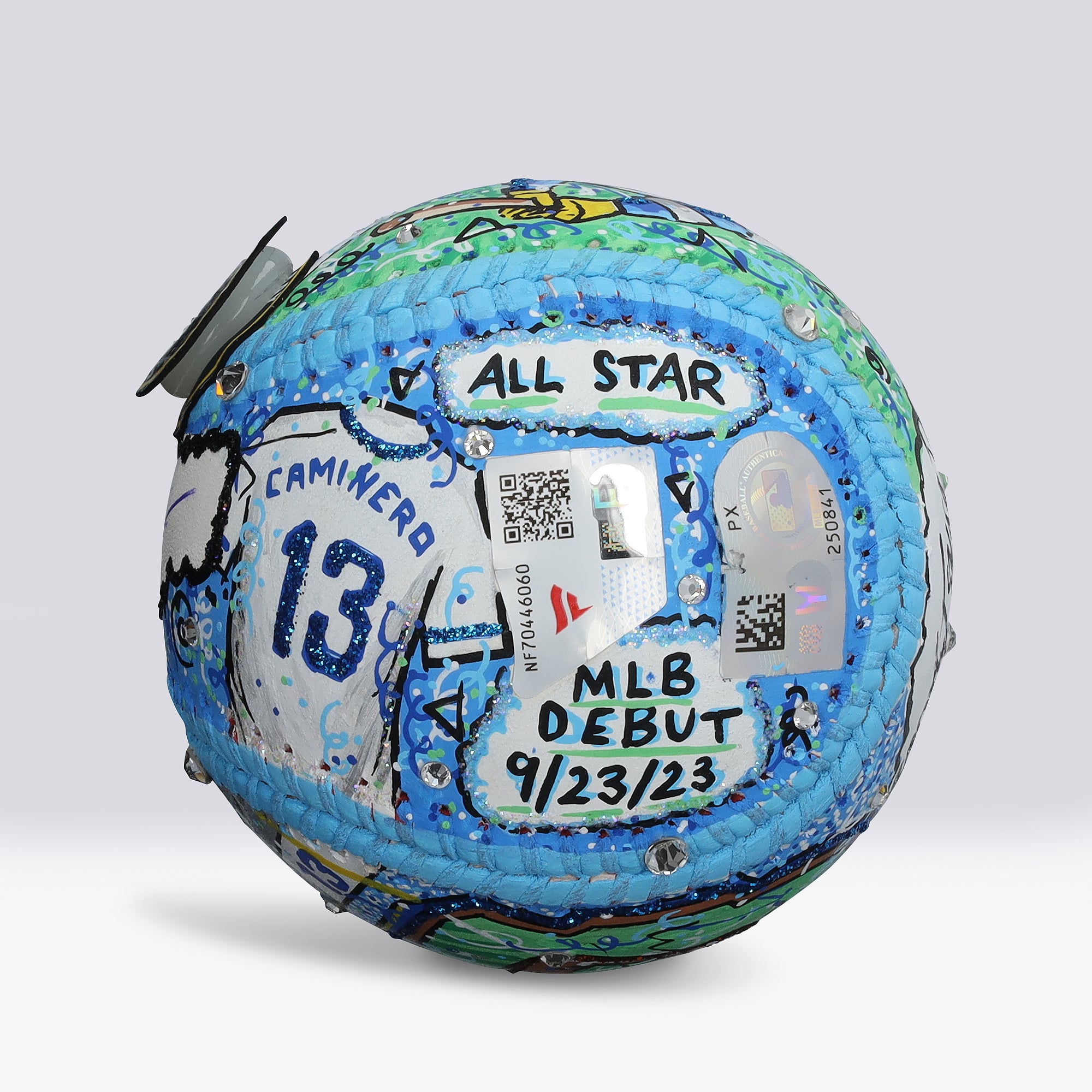 Junior Caminero Tampa Bay Rays Autographed Baseball - Art by Charles Fazzino - NF70446060