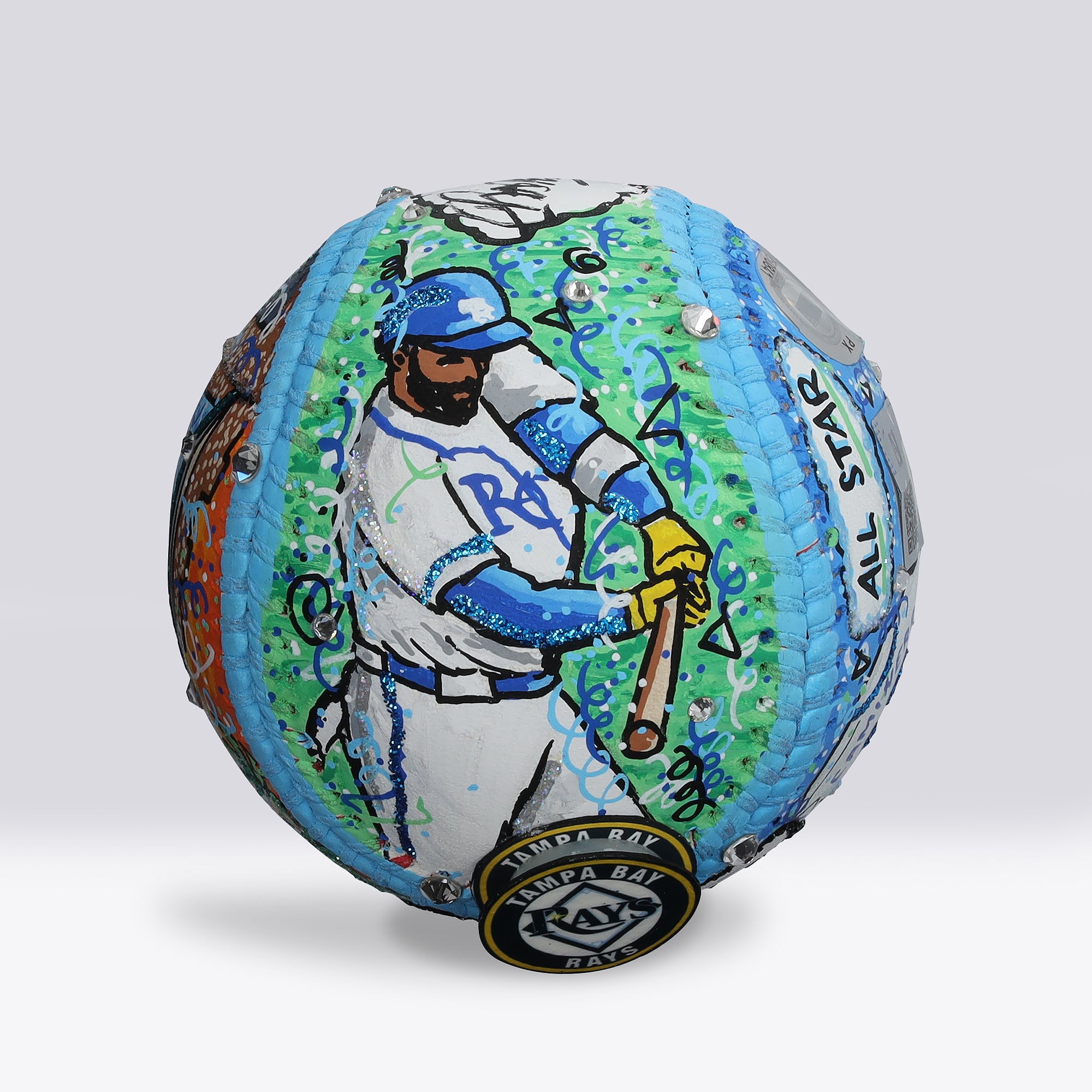 Junior Caminero Tampa Bay Rays Autographed Baseball - Art by Charles Fazzino - NF70446060