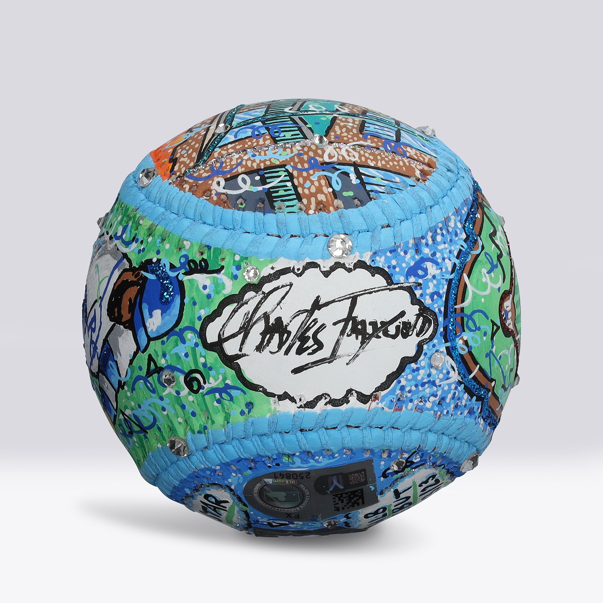 Junior Caminero Tampa Bay Rays Autographed Baseball - Art by Charles Fazzino - NF70446060