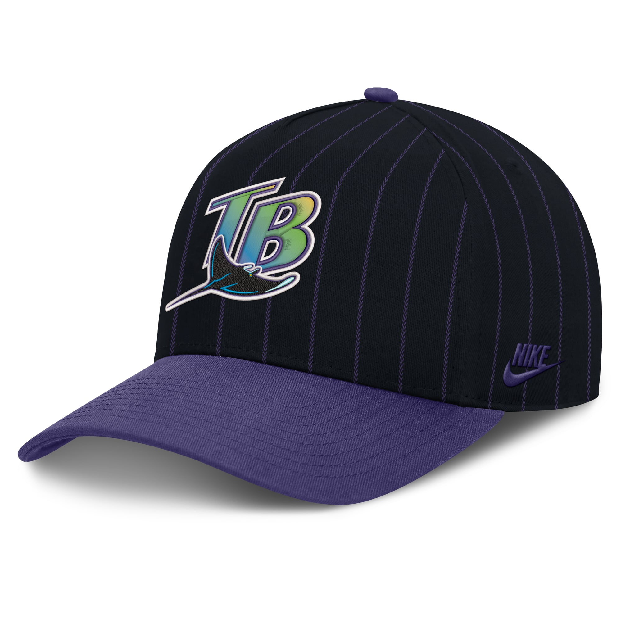 Casquette ajustable Nike noire/violette Tampa Bay Rays Cooperstown Rise A-Frame pour homme