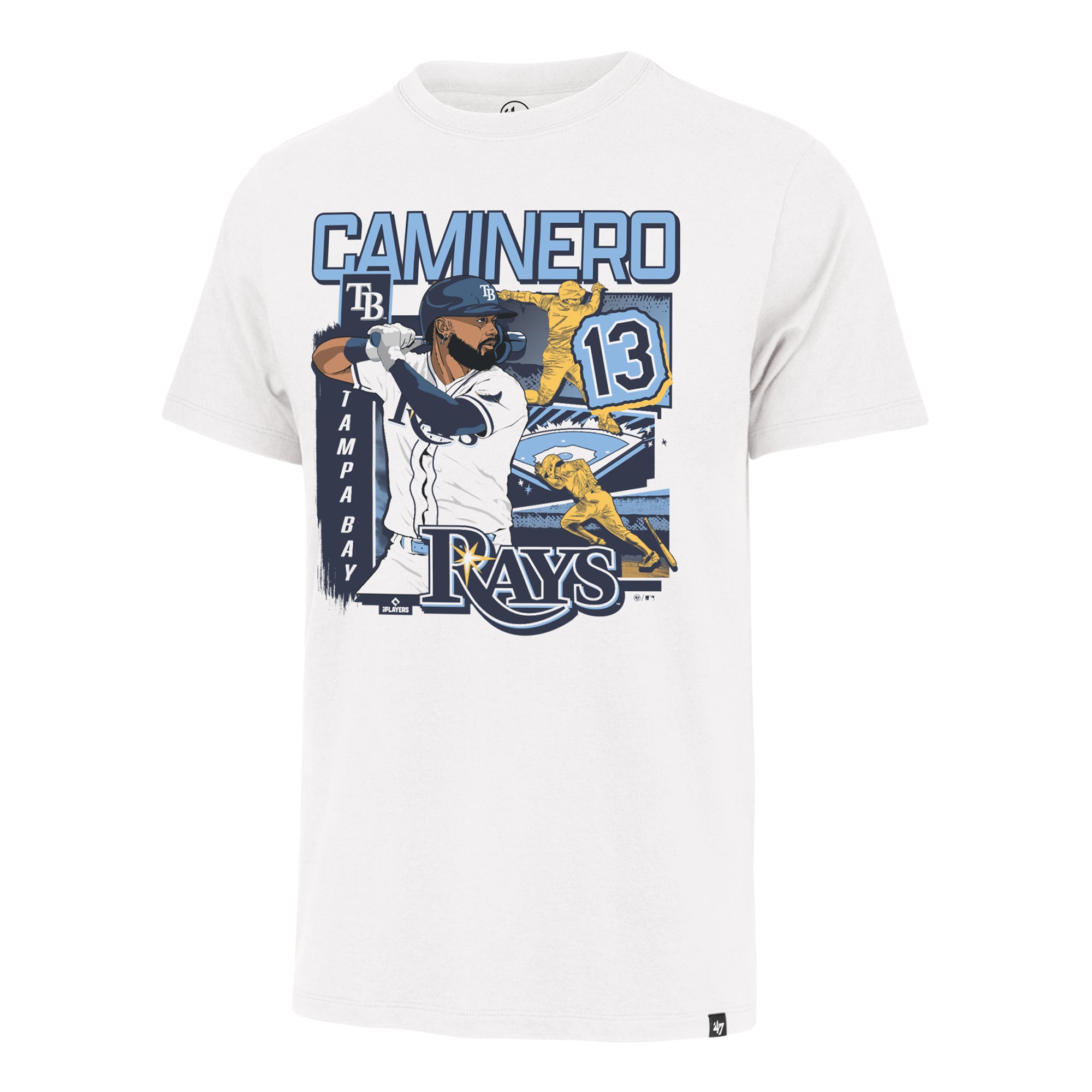 T-shirt homme '47 Junior Caminero blanc Tampa Bay Rays Field Mark Franklin