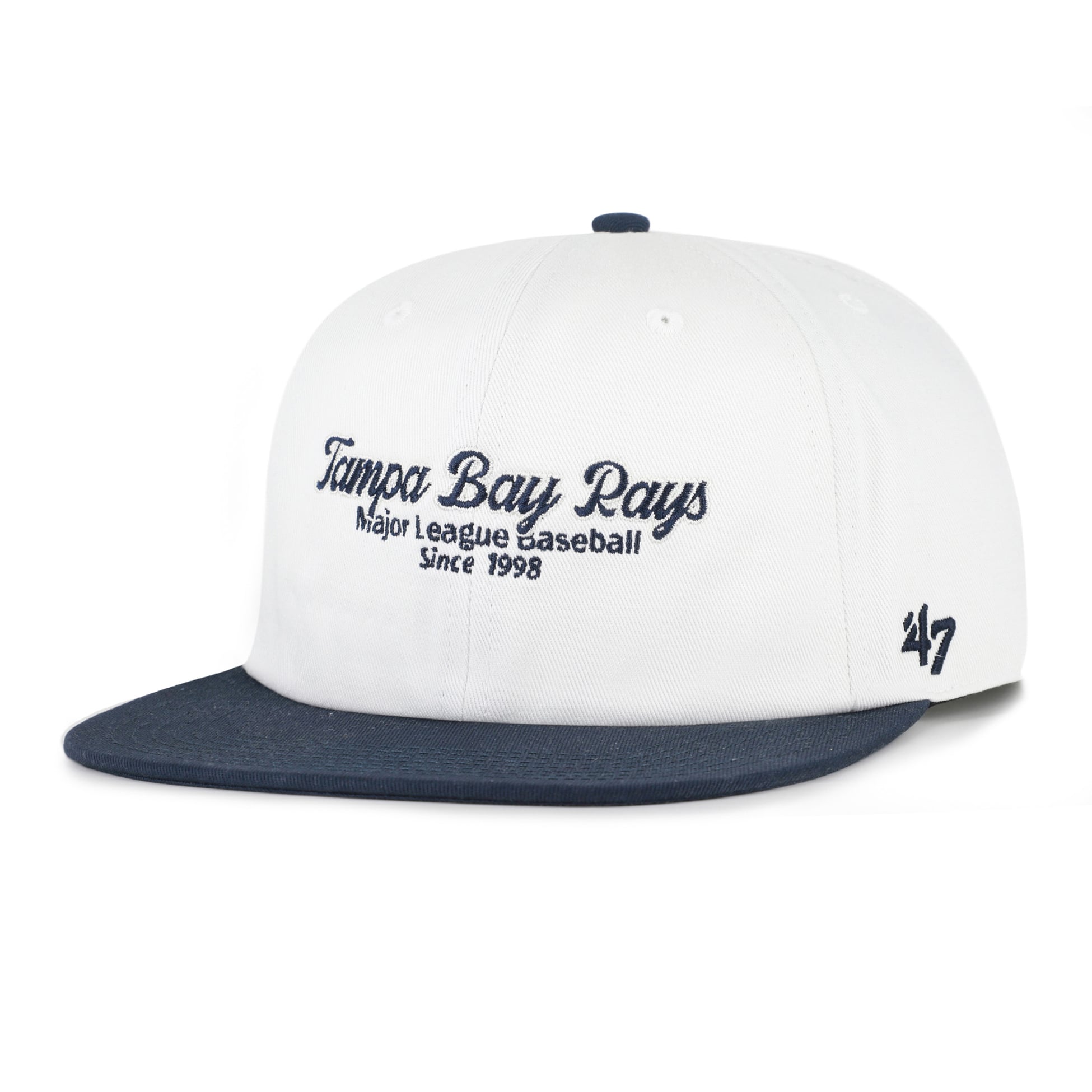 Men's '47 White/Navy Tampa Bay Rays Script Stack Relaxed Captain Snapback