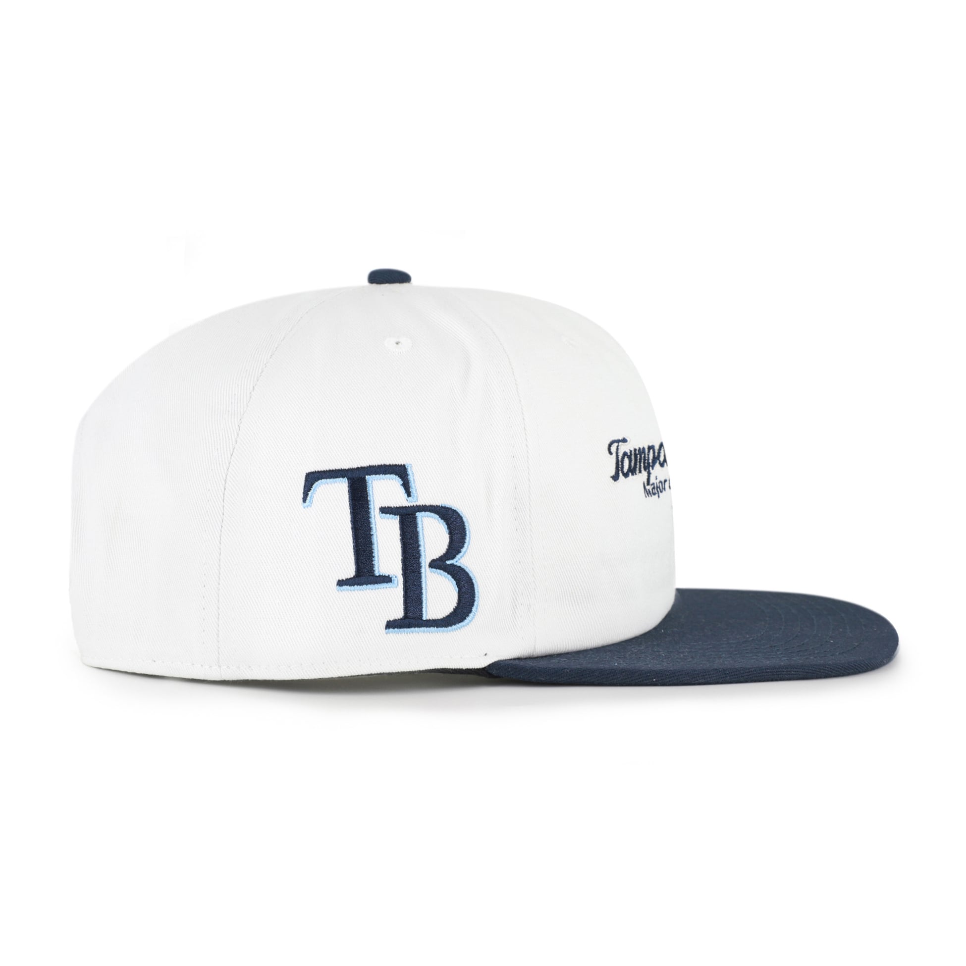 Men's '47 White/Navy Tampa Bay Rays Script Stack Relaxed Captain Snapback