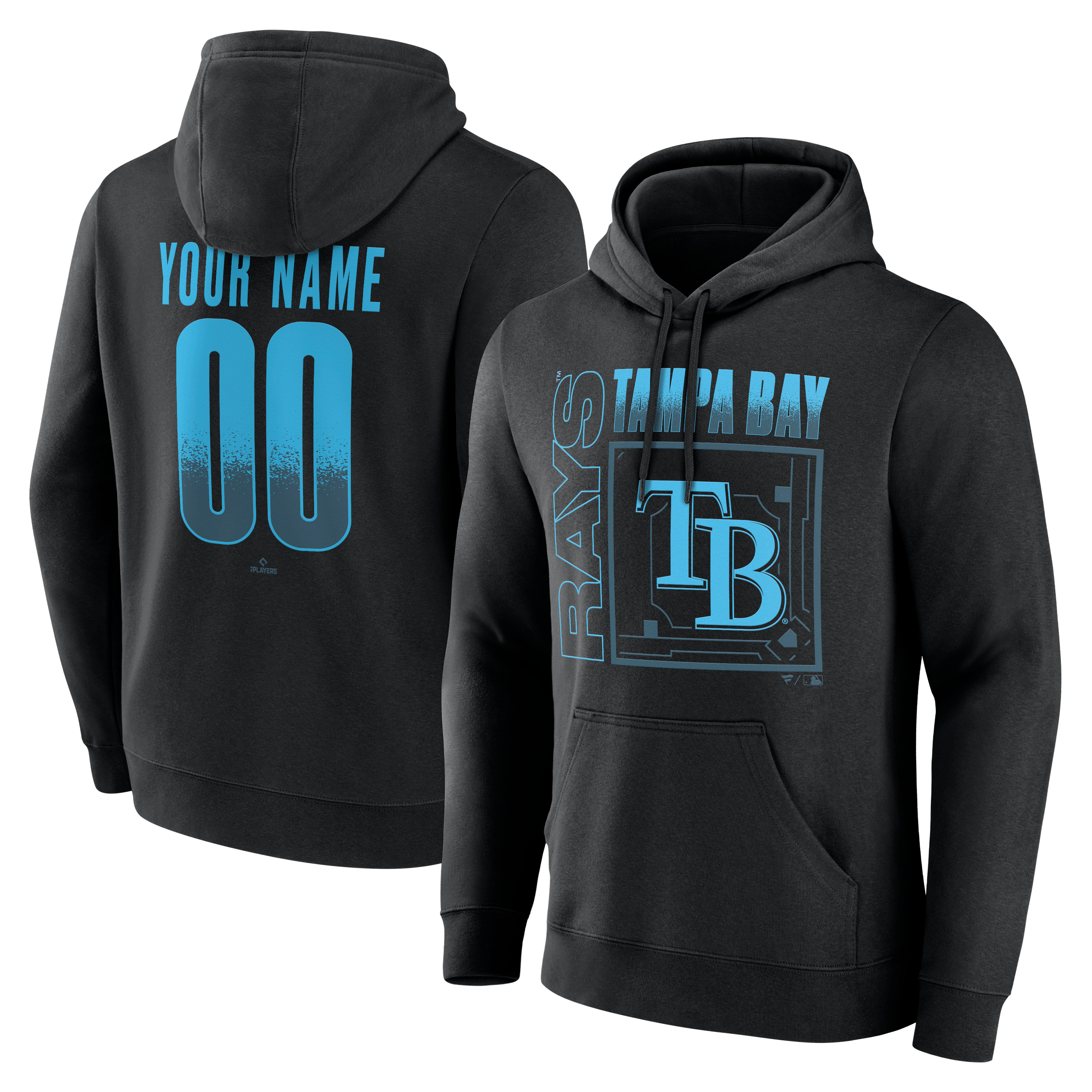 Sweat à capuche noir Tampa Bay Rays Home Field Pop pour homme, personnalisé avec nom et numéro.
