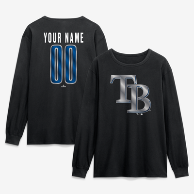 Tampa Bay Rays  Metallic Mascot Personalized Name & Number Long Sleeve T-Shirt - Black