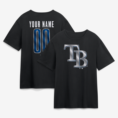 Tampa Bay Rays  Metallic Mascot Personalized Name & Number T-Shirt - Black