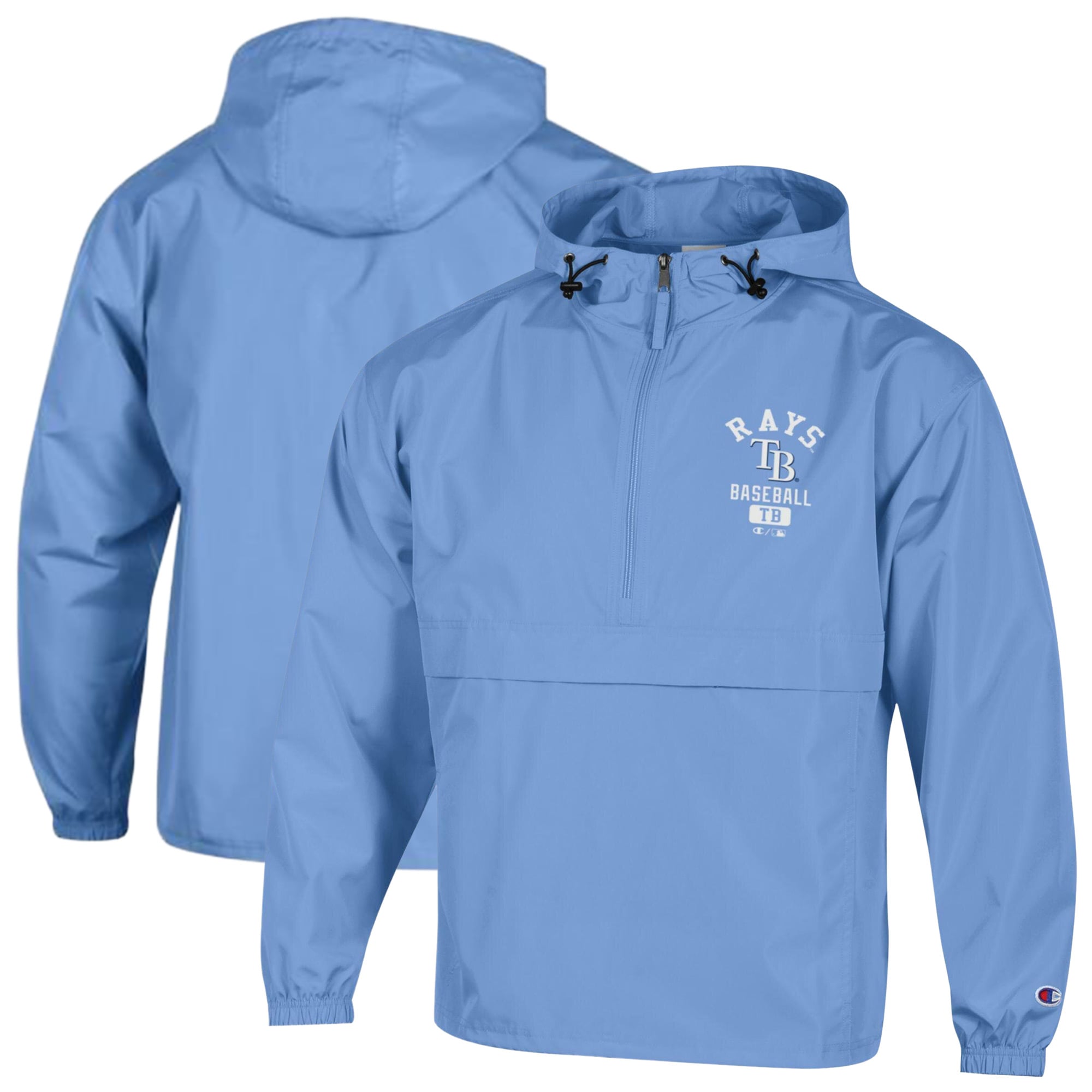 Men's Champion Light Blue Tampa Bay Rays Packable Windbreaker Half-Zip Jacket