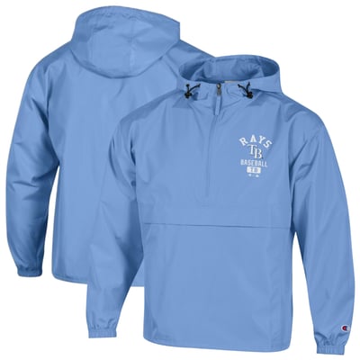  Tampa Bay Rays Champion Packable Windbreaker Half-Zip Jacket - Light Blue