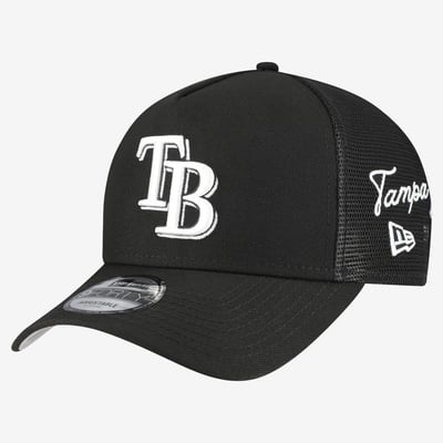Tampa Bay Rays New Era Side Script 9FORTY A-Frame Trucker Adjustable Hat - Black