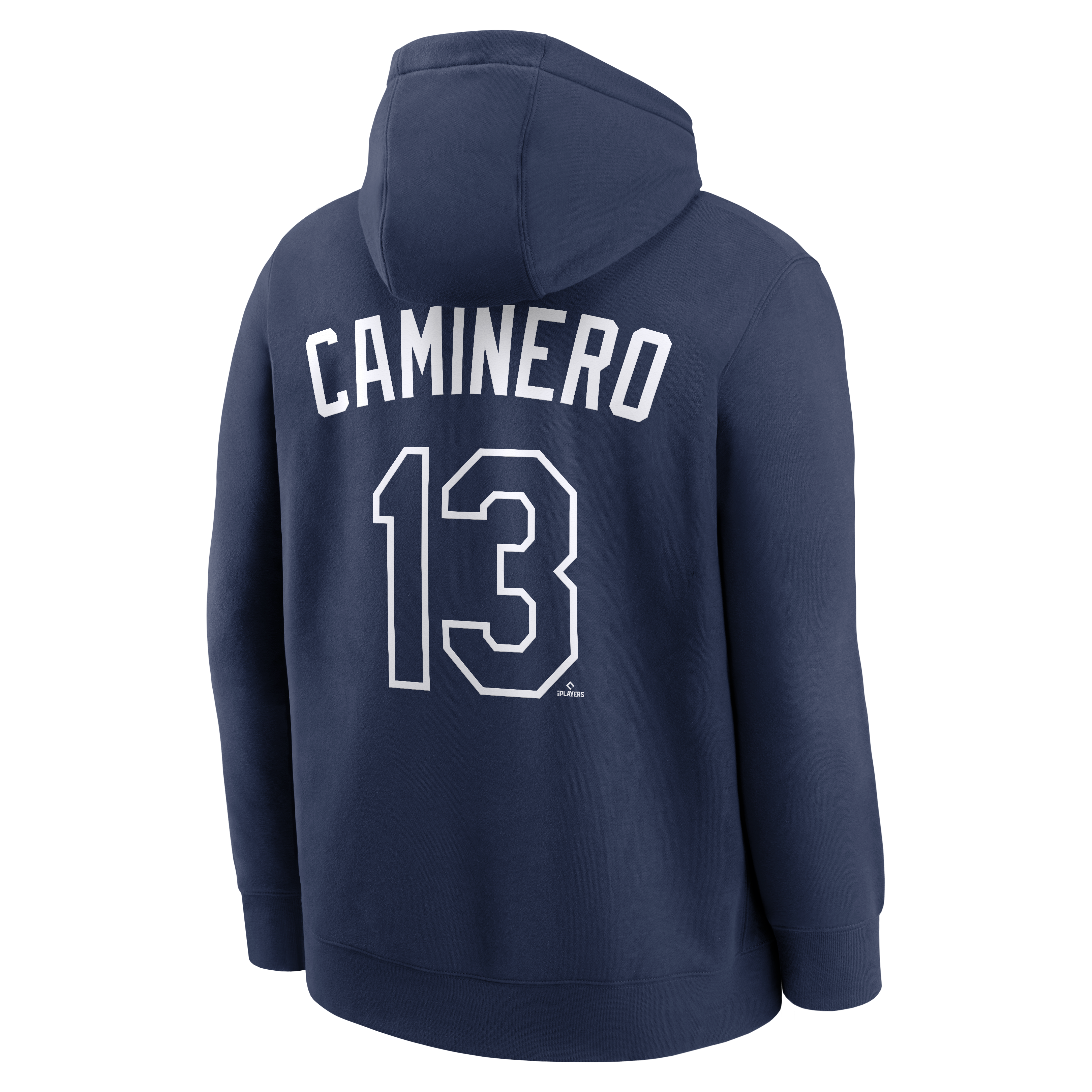 Sweat à capuche en polaire Nike Junior Caminero pour hommes, bleu marine, Tampa Bay Rays, nom et numéro Club