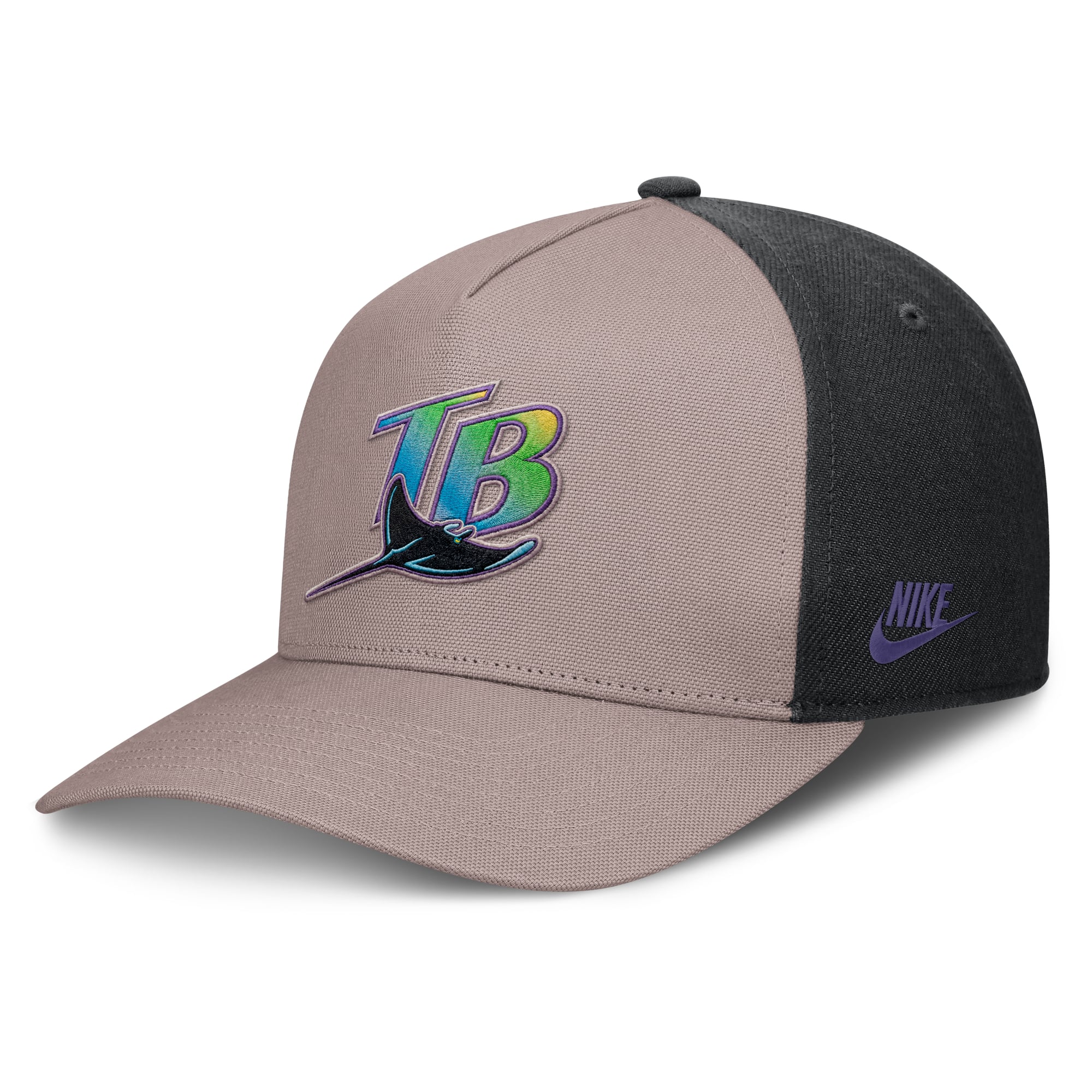 Casquette ajustable Nike pour homme, marron clair/noir, Tampa Bay Rays Cooperstown Rise, modèle A-Frame