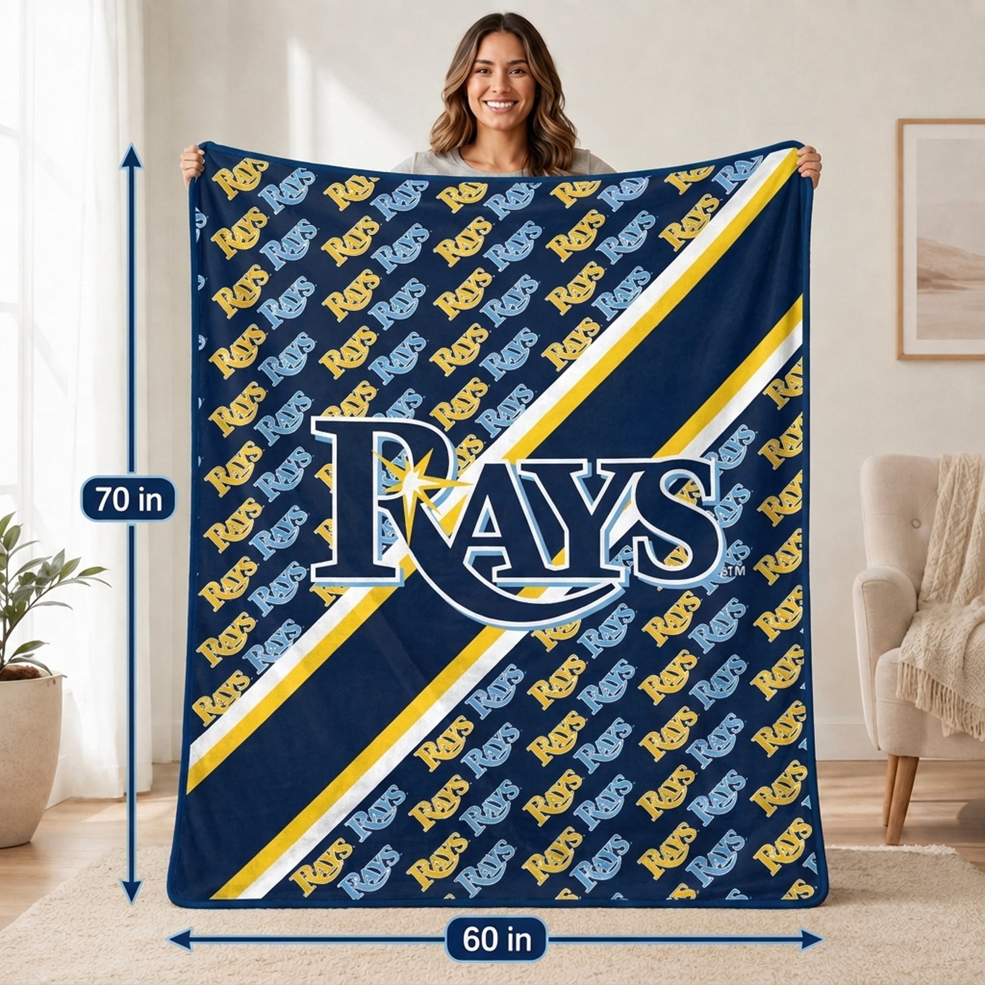 Couverture ultra douce Pegasus Tampa Bay Rays 60" x 70" à motif doublé en diagonale