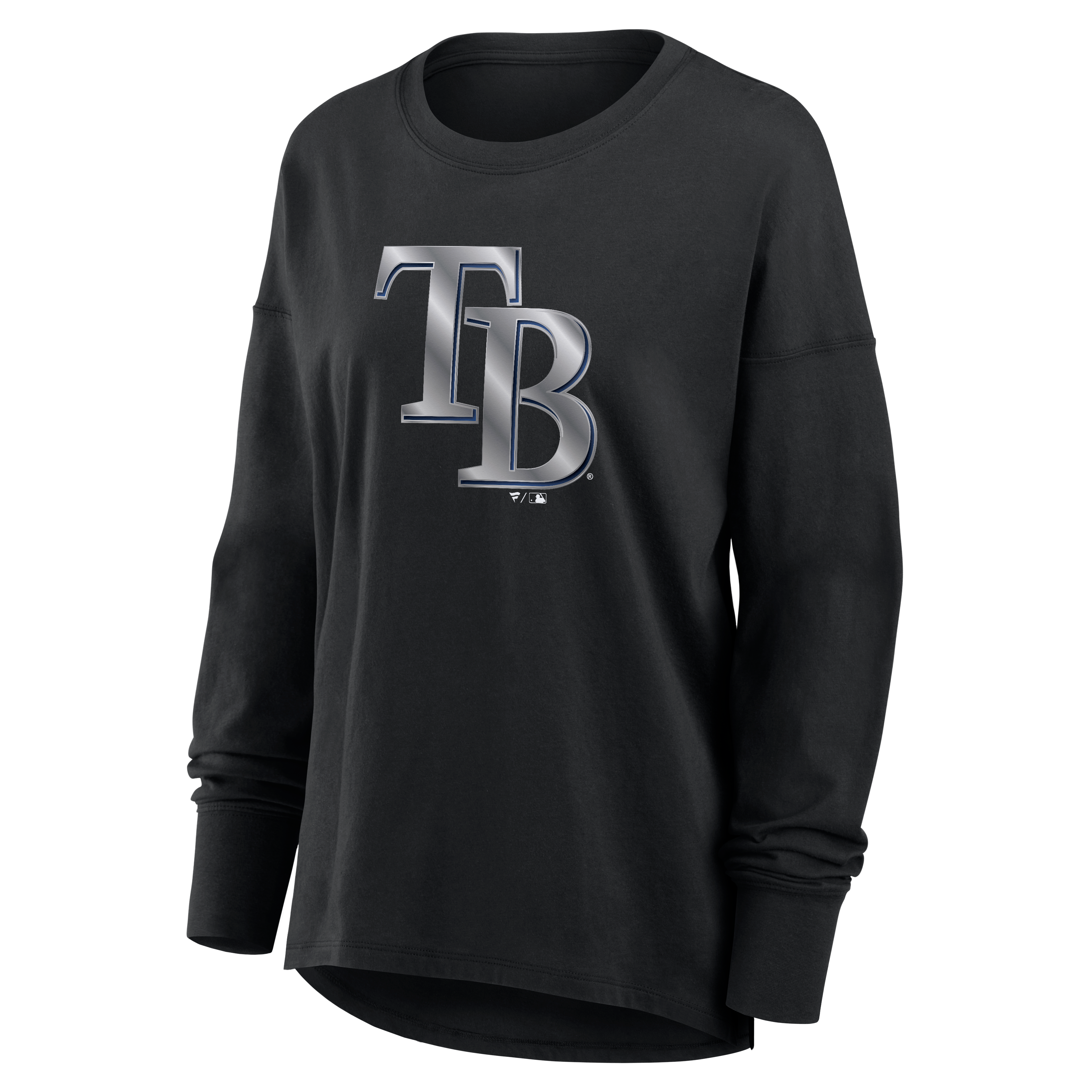 T-shirt à manches longues noir pour femmes Tampa Bay Rays avec mascotte métallique