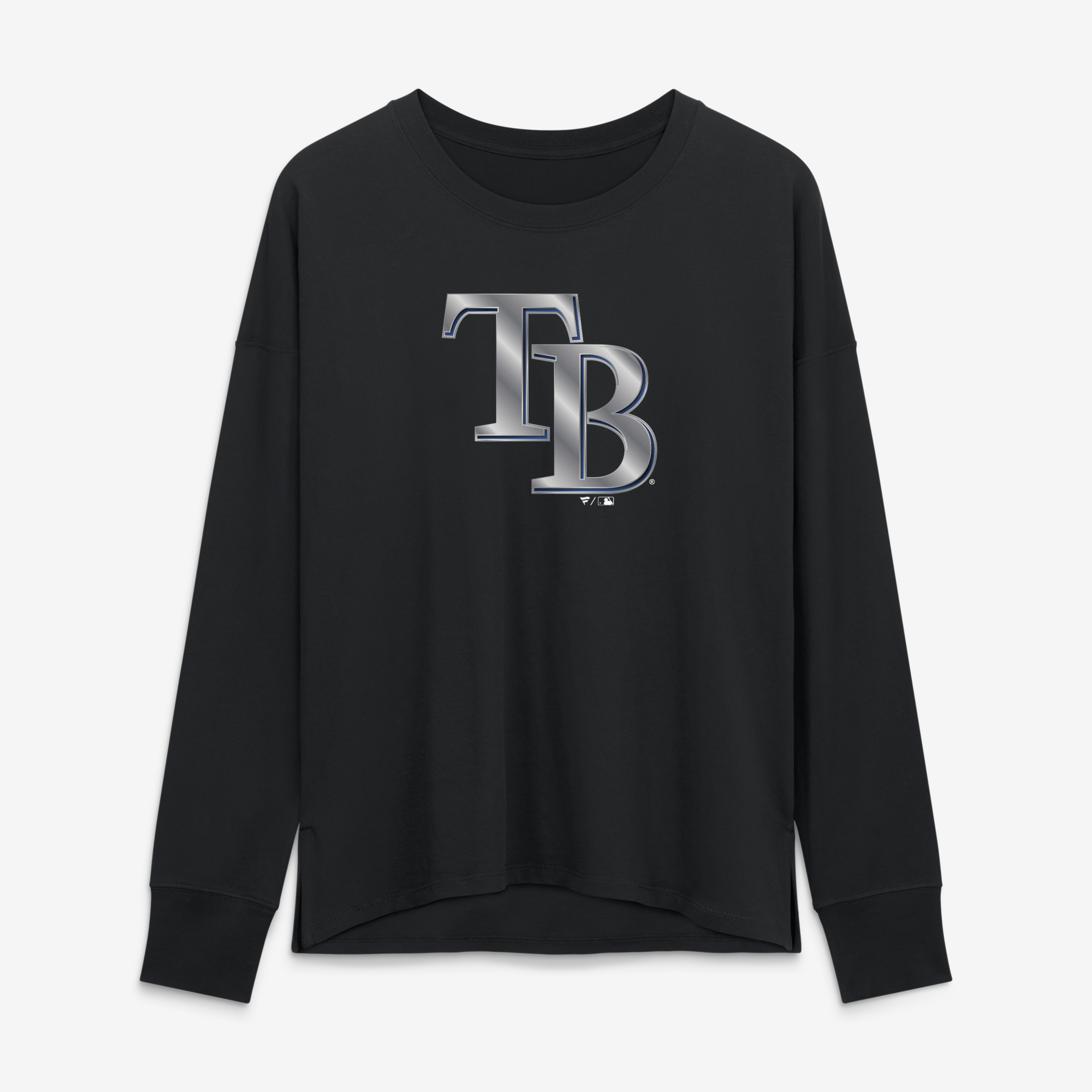 T-shirt à manches longues noir pour femmes Tampa Bay Rays avec mascotte métallique
