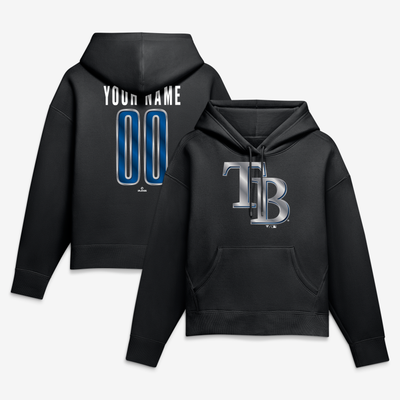 Tampa Bay Rays Women's Metallic Mascot Personalized Name & Number Hoodie - Black