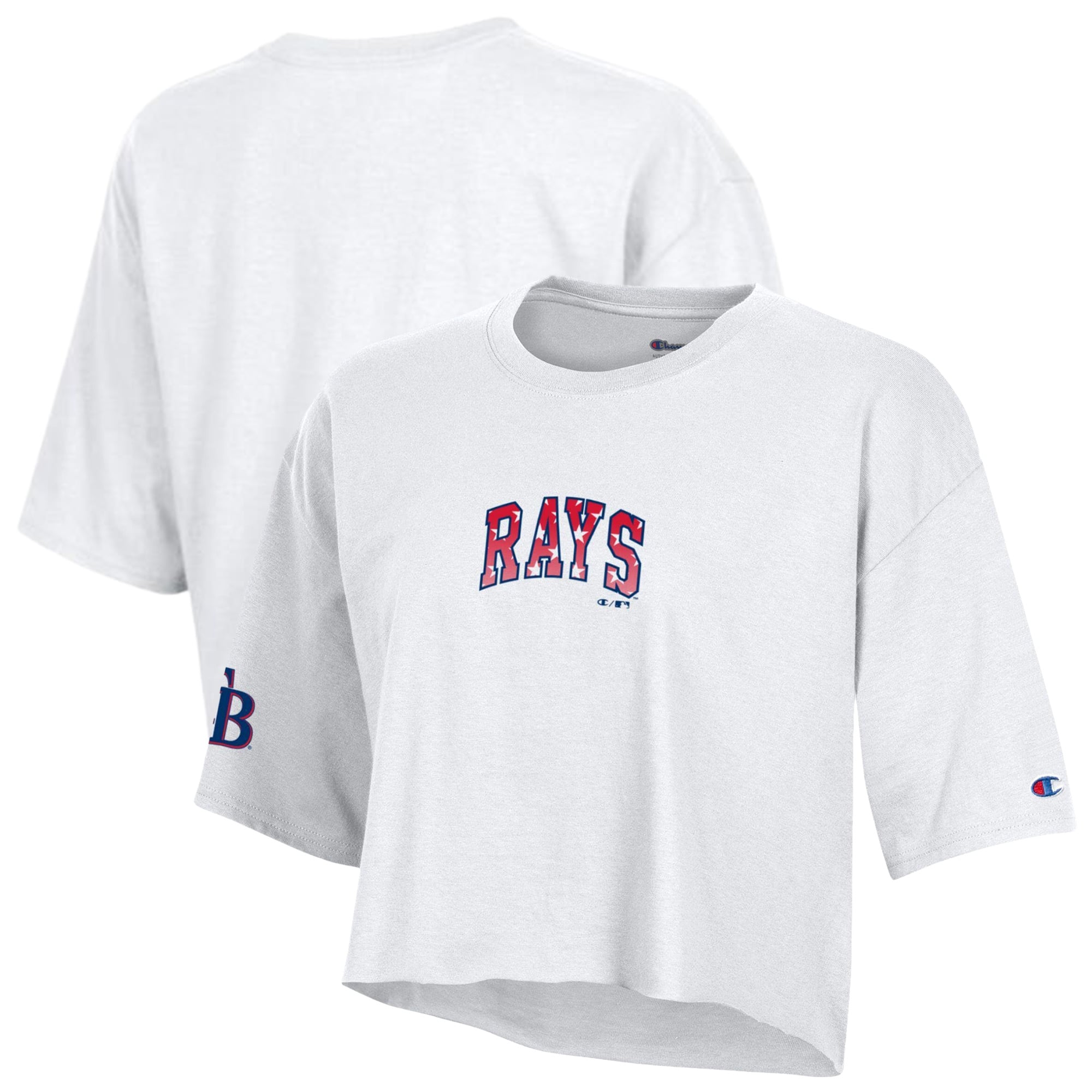 Women's Champion  White Tampa Bay Rays Boyfriend Cropped Americana T-Shirt