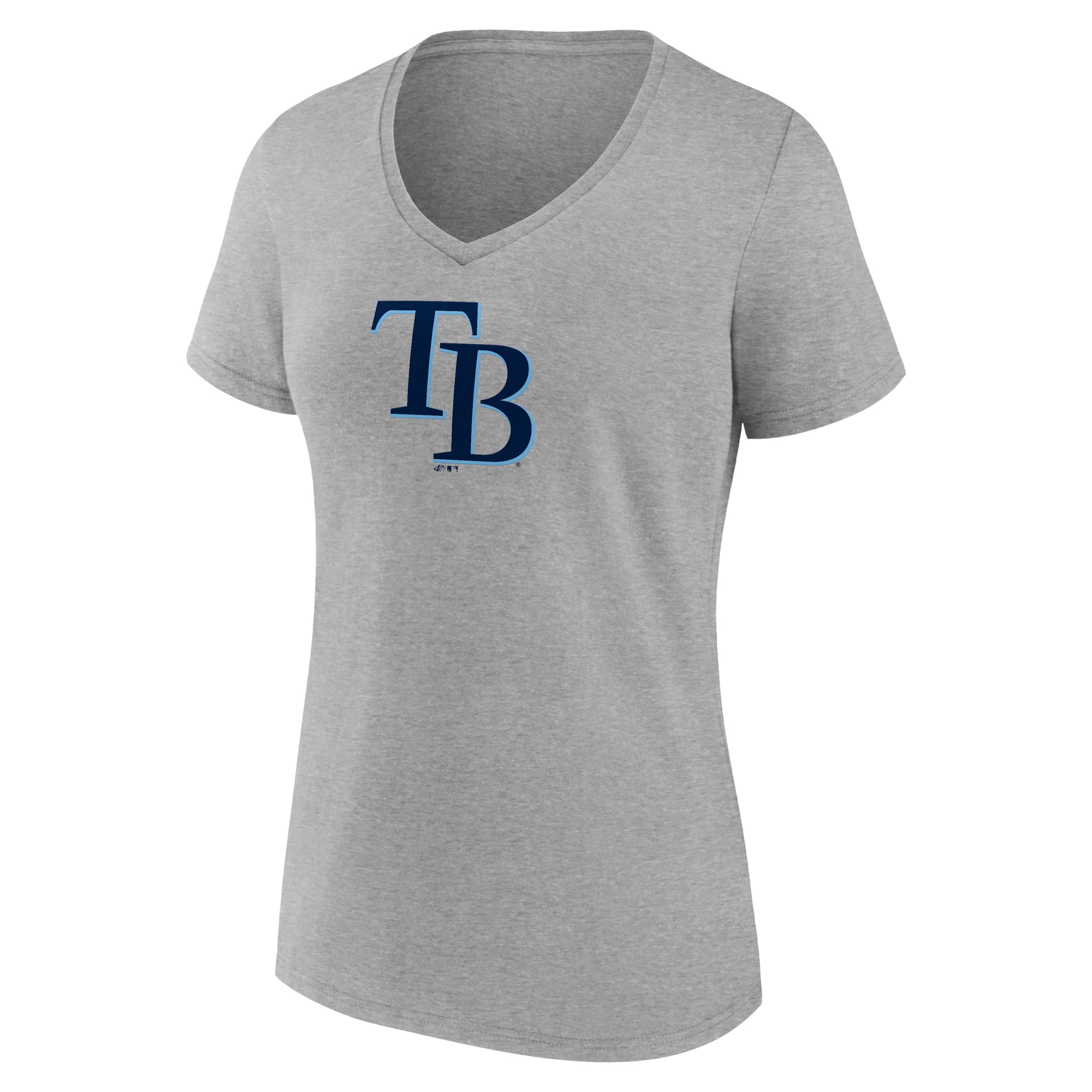 T-shirt de sport gris à col en V avec logo officiel des Tampa Bay Rays pour femmes