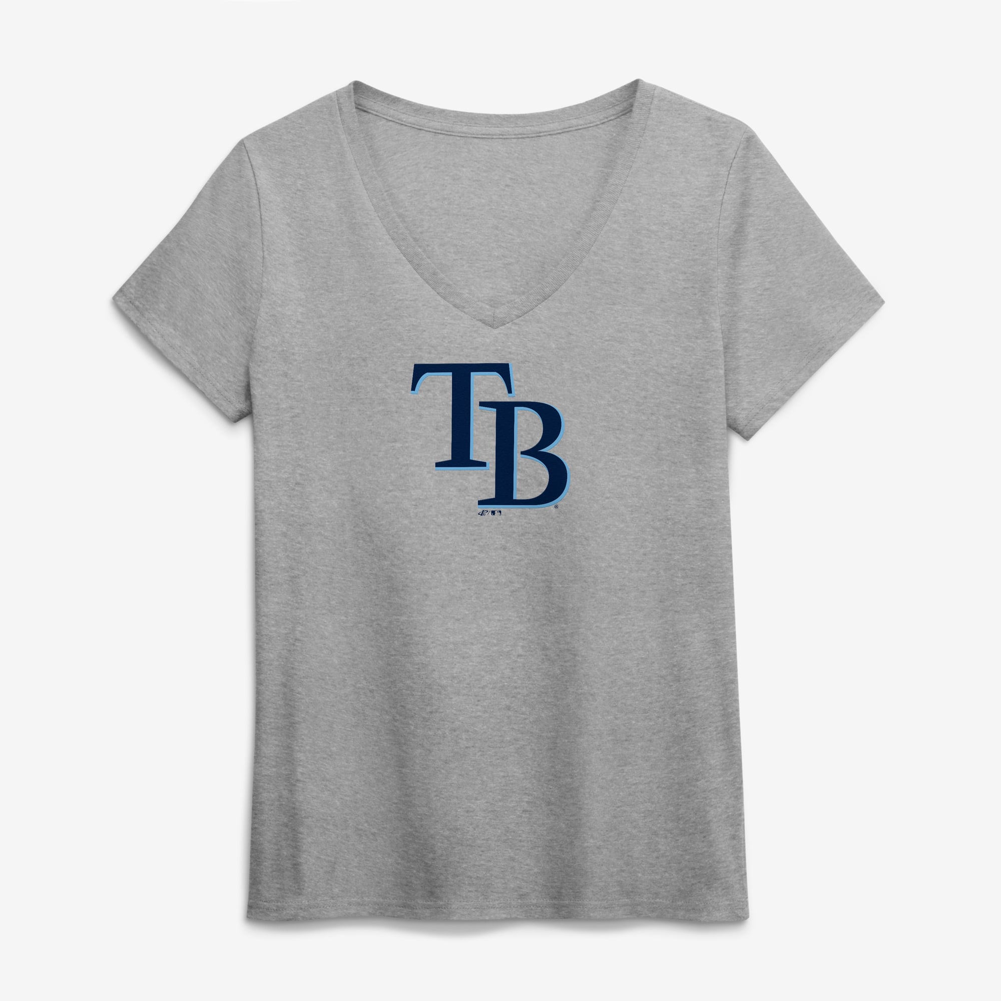 T-shirt de sport gris à col en V avec logo officiel des Tampa Bay Rays pour femmes