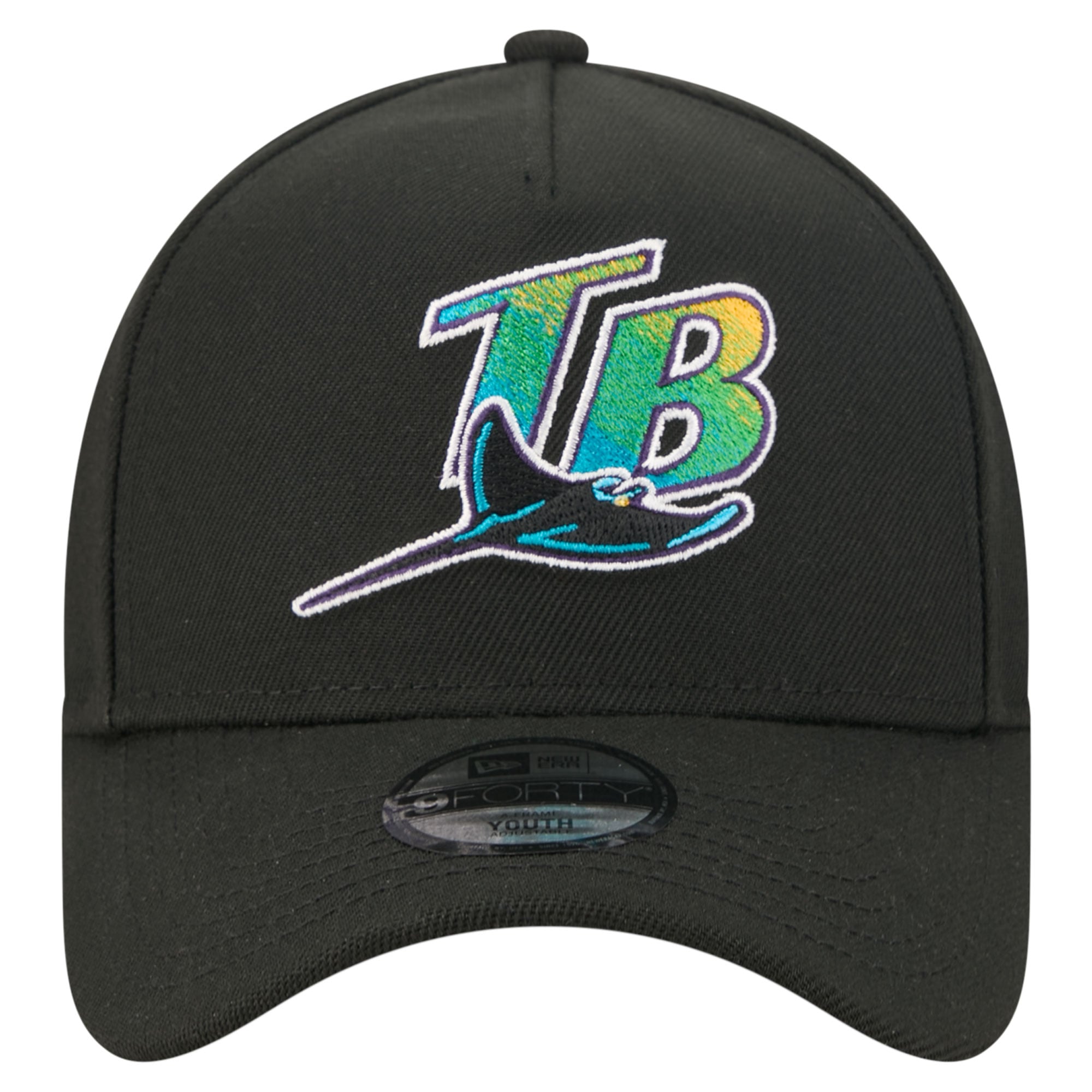 Youth New Era Black Tampa Bay Rays Cooperstown Logo 9FORTY A-Frame Adjustable Hat