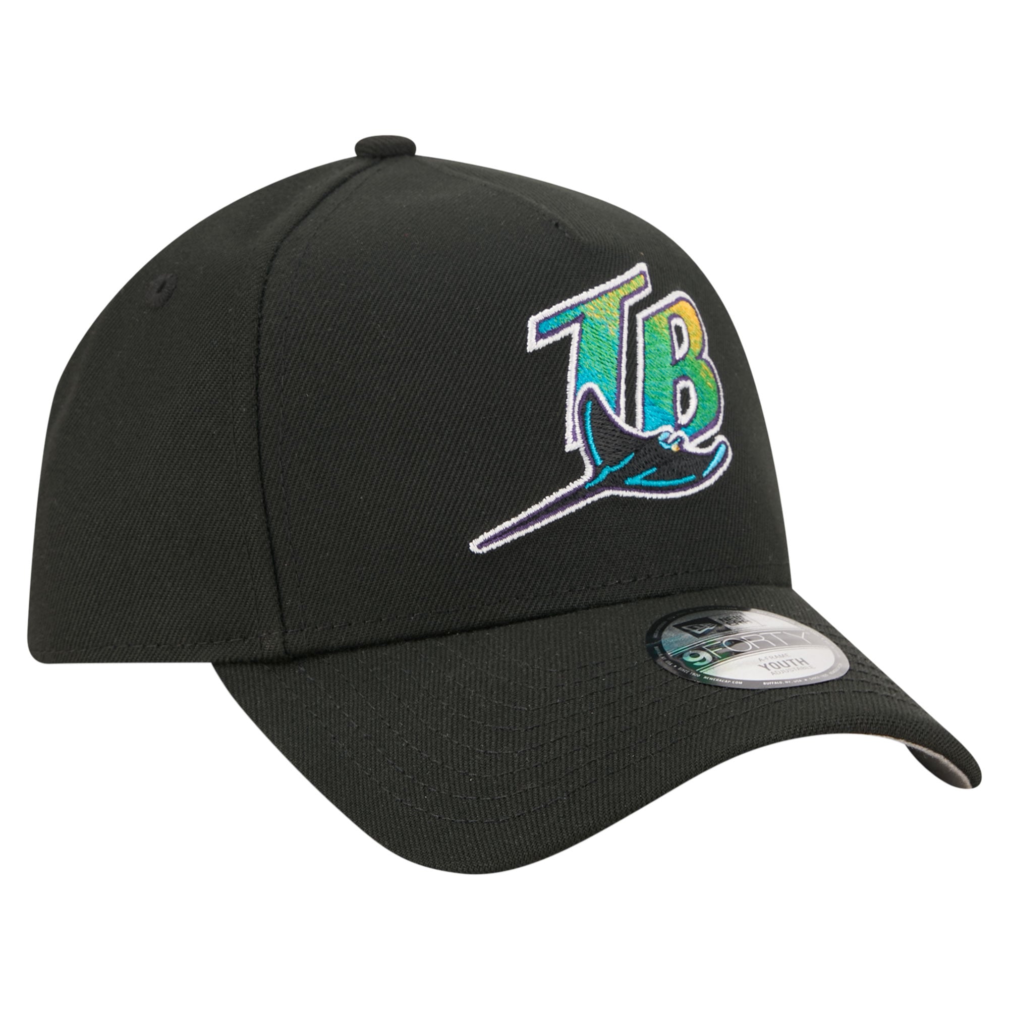 Youth New Era Black Tampa Bay Rays Cooperstown Logo 9FORTY A-Frame Adjustable Hat