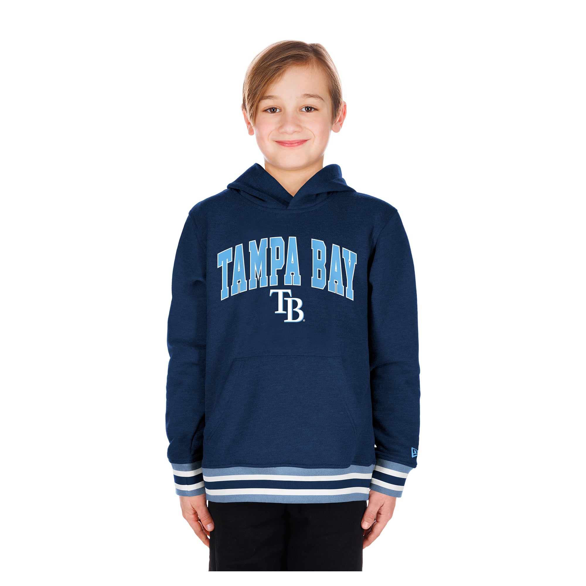 Youth New Era Navy Tampa Bay Rays Knit Trim Pullover Hoodie
