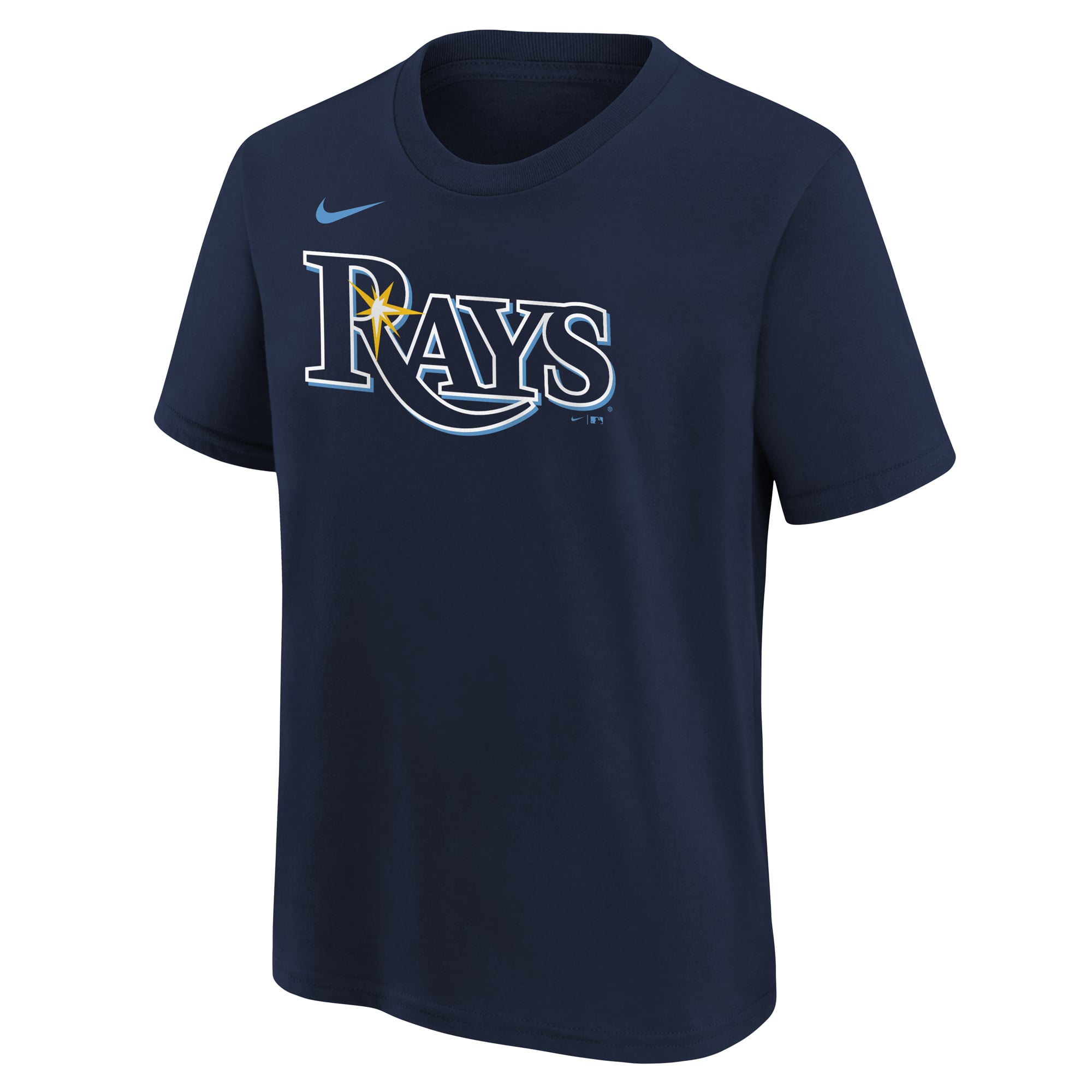 T-shirt Nike Junior Caminero bleu marine Tampa Bay Rays pour enfant, nom et numéro
