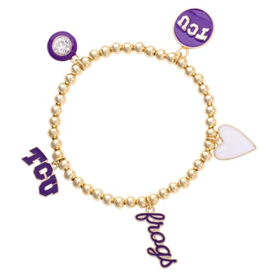 TCU Horned Frogs CANVAS Style 18k Gold-Plated Ball Beads Stretch Charm Bracelet