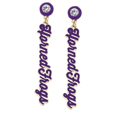 TCU Horned Frogs CANVAS Style 18k Gold-Plated Rhinestone Drop Script Earrings