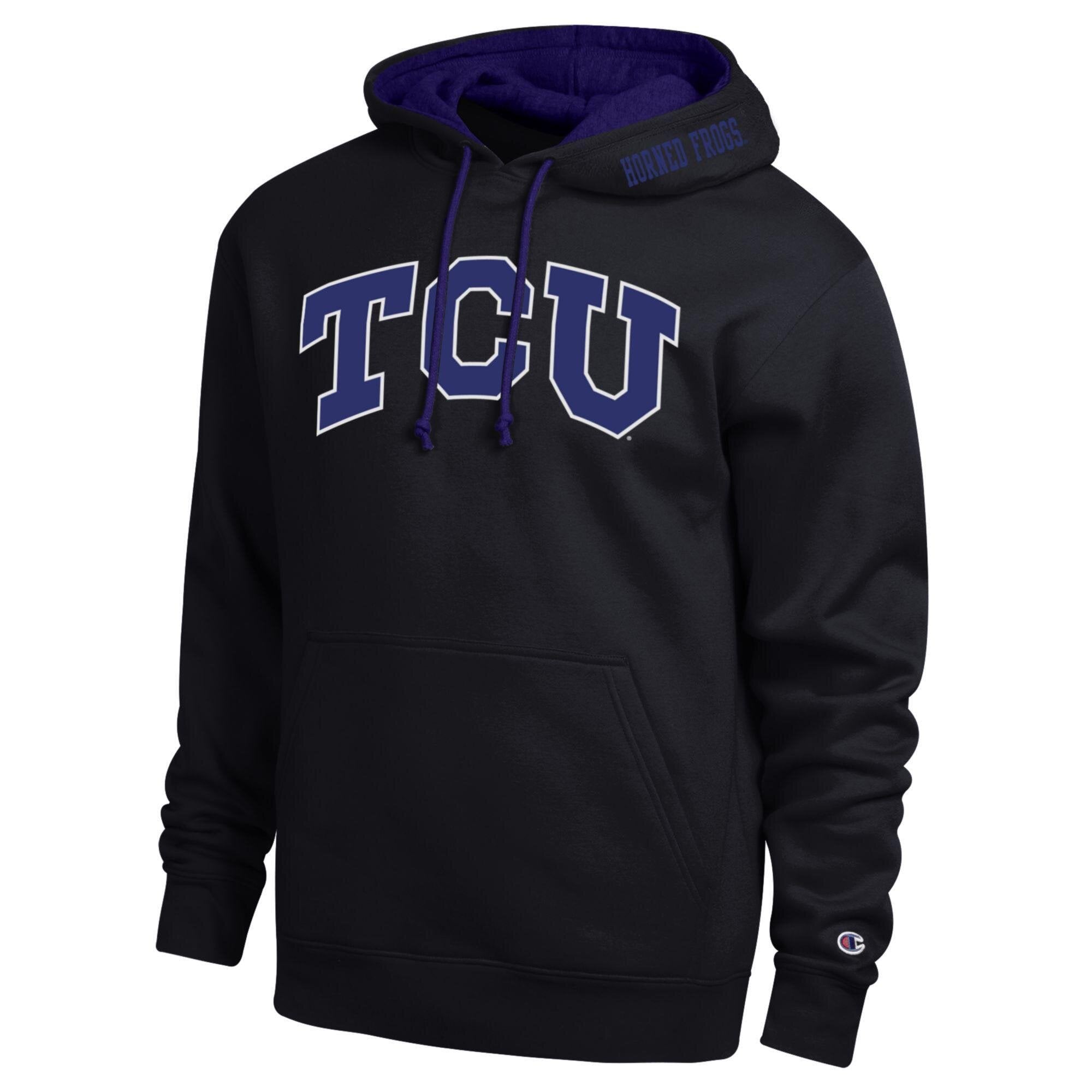 Men's Champion Black TCU Horned Frogs Arch Tackle Twill Hoodie