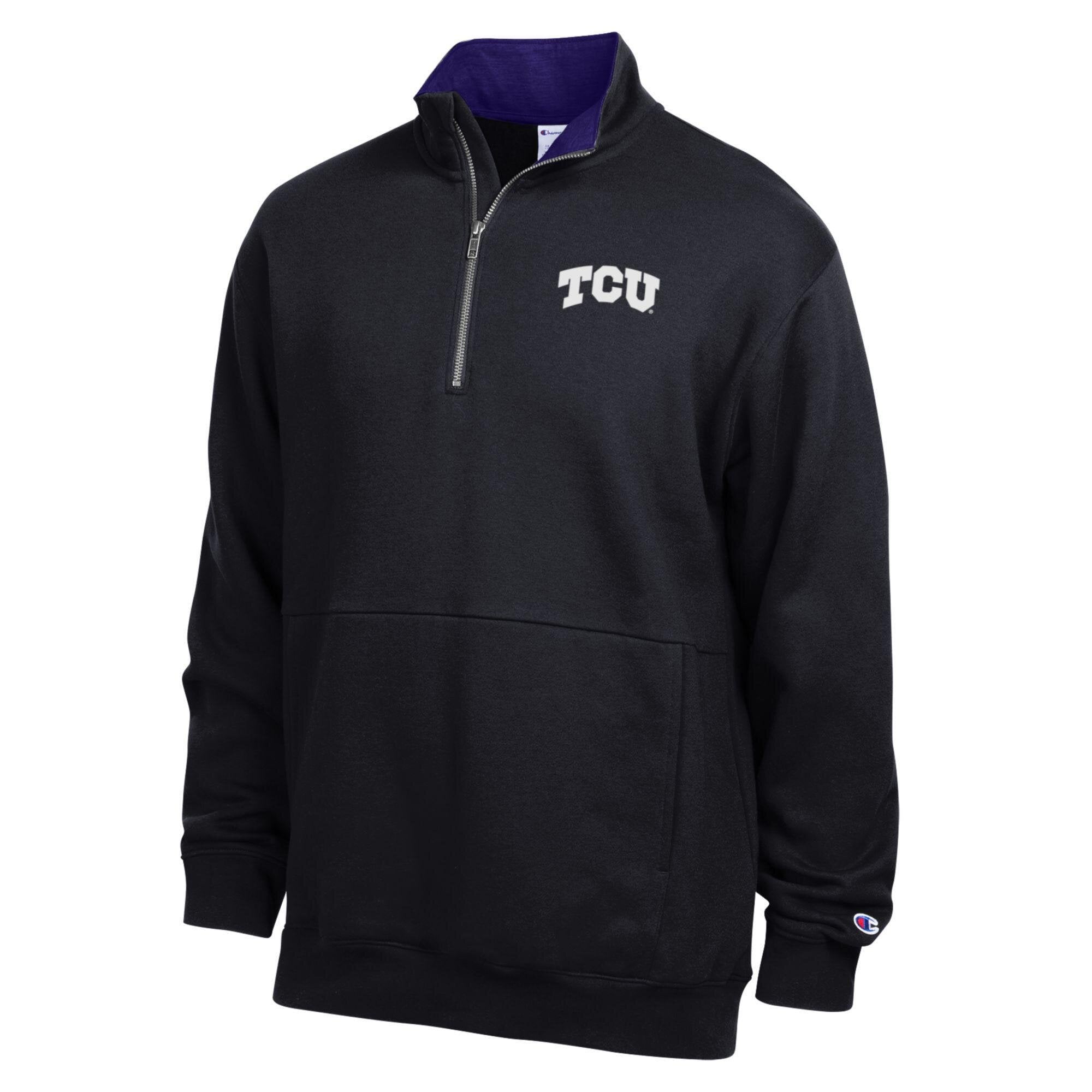 Pull-over en polaire à col zippé Champion noir TCU Horned Frogs pour homme