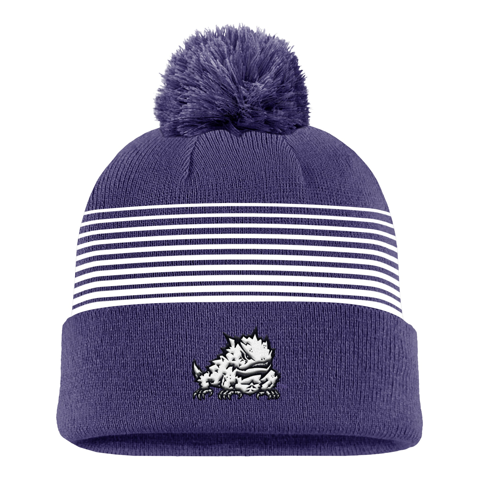 Men's Nike Purple TCU Horned Frogs 2026 On-Field Peak Cuffed Knit Hat with Pom