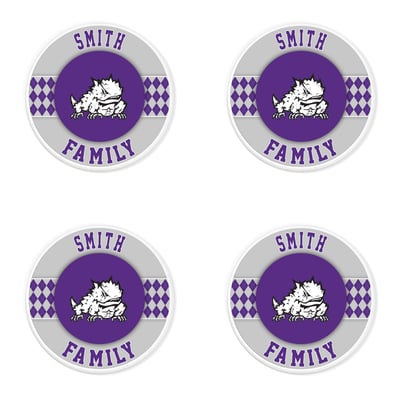 TCU Horned Frogs 4" Personalized Circular Coasters 4-Pack Set