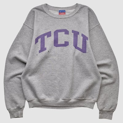 TCU Horned Frogs Champion 2000s Pullover Sweatshirt - Heather Gray - XXS by Fanatics Real Vintage