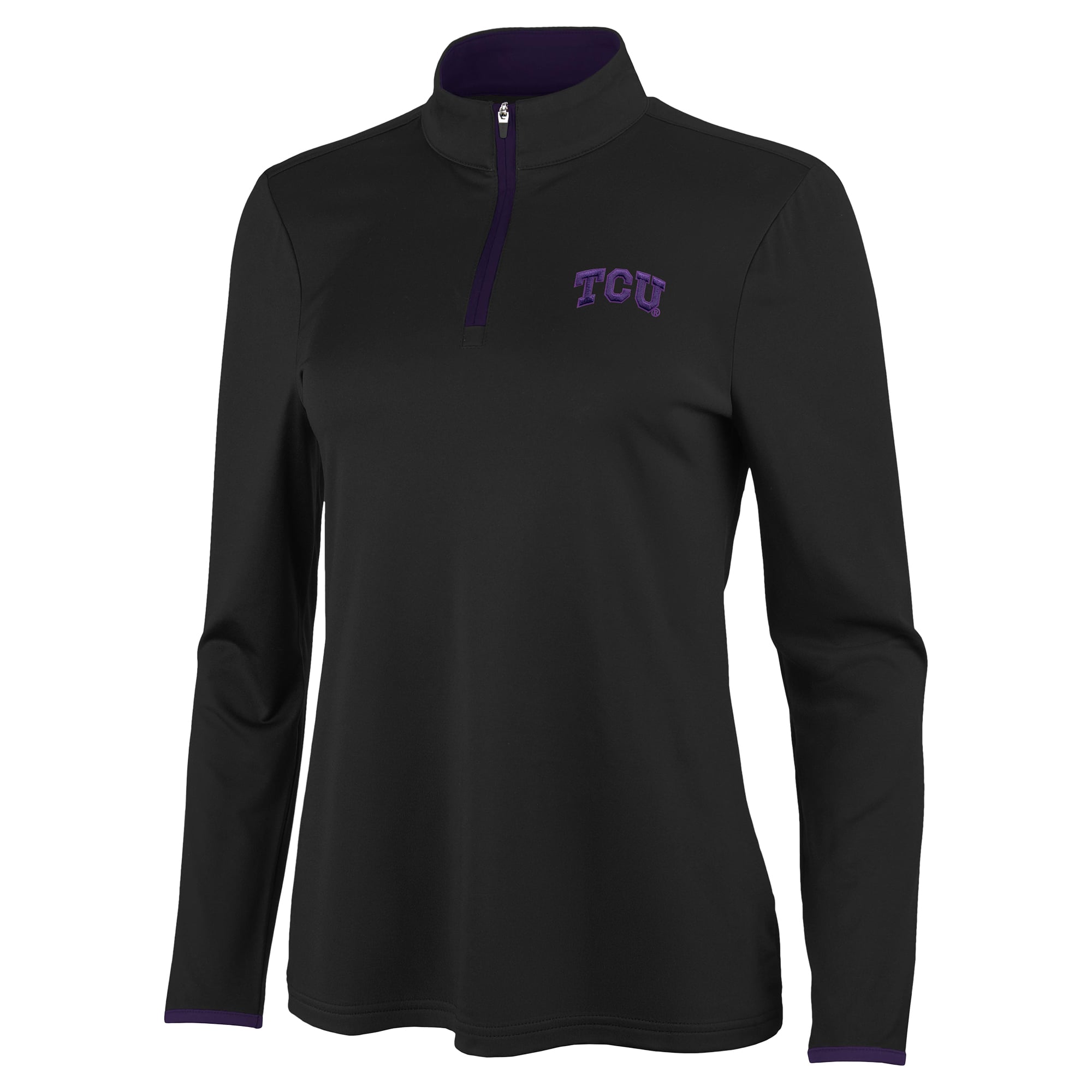 Women's Antigua Black/Purple TCU Horned Frogs Brink Quarter-Zip Pullover