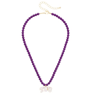 TCU Horned Frogs CANVAS Style Women's Beaded Logo Necklace