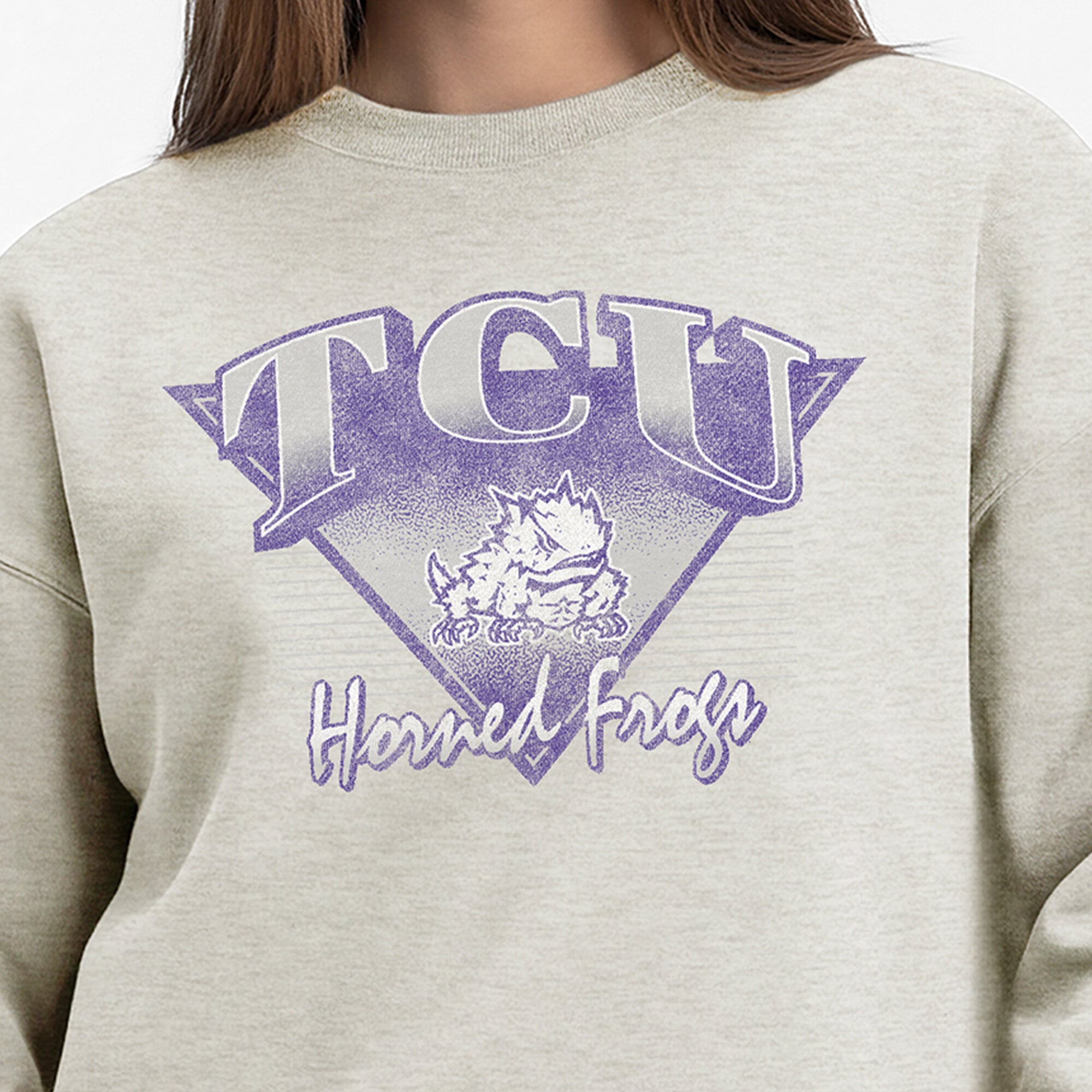 Sweat-shirt à manches longues Champion Oatmeal TCU Horned Frogs pour femmes