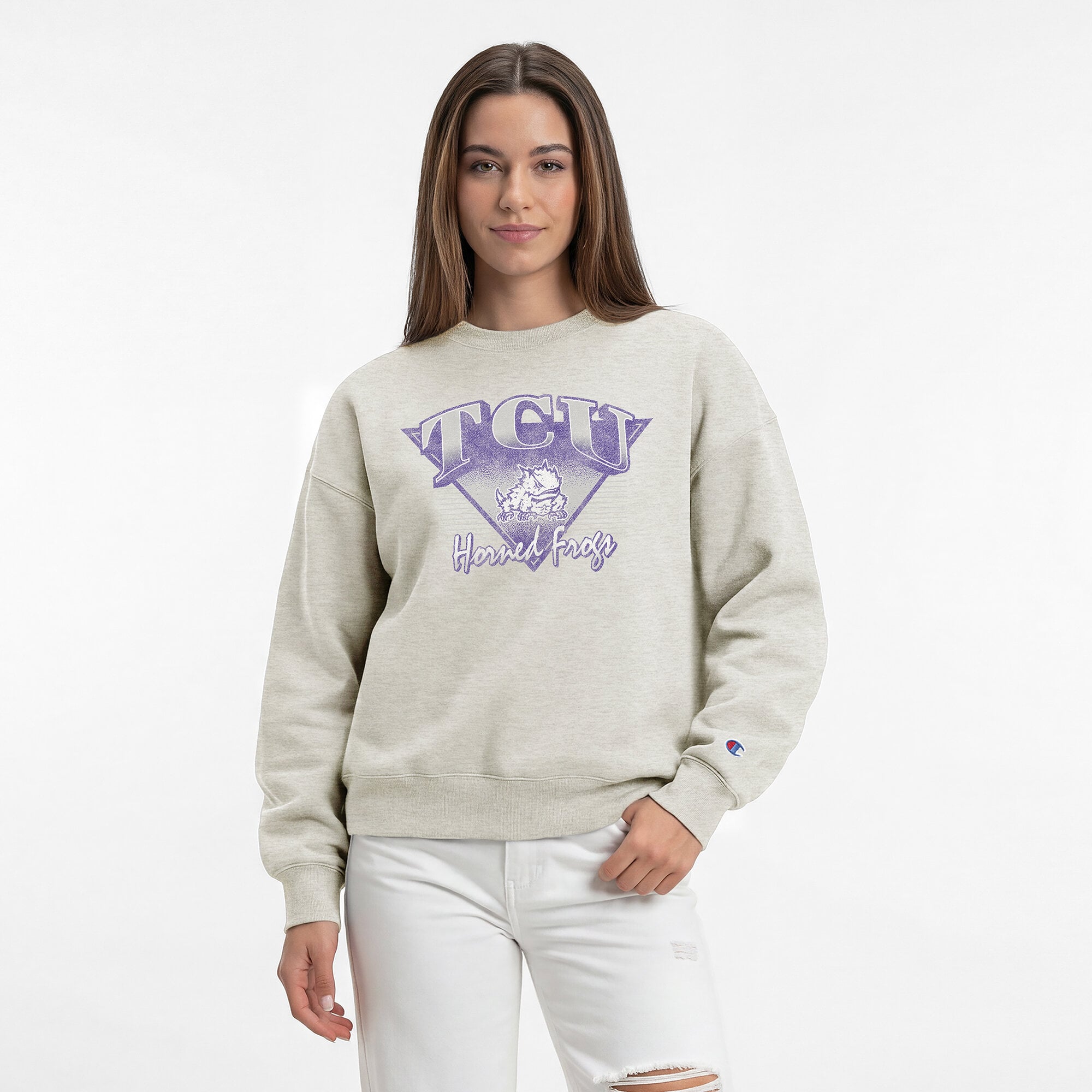 Sweat-shirt à manches longues Champion Oatmeal TCU Horned Frogs pour femmes