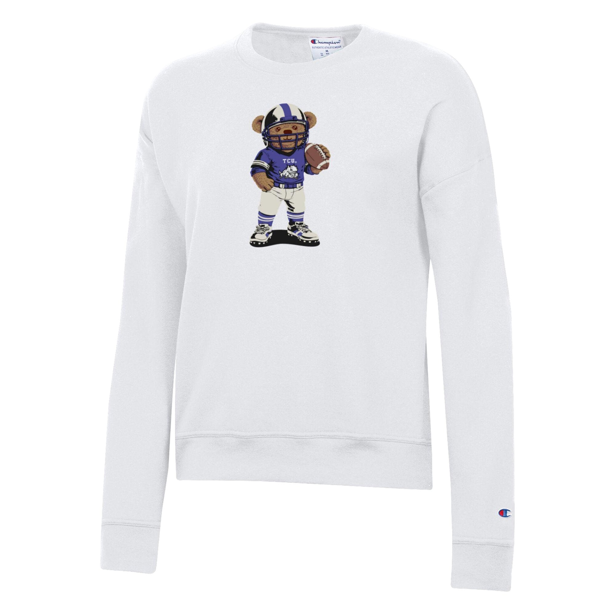 Sweat-shirt blanc Champion pour femmes, motif ours en peluche TCU Horned Frogs