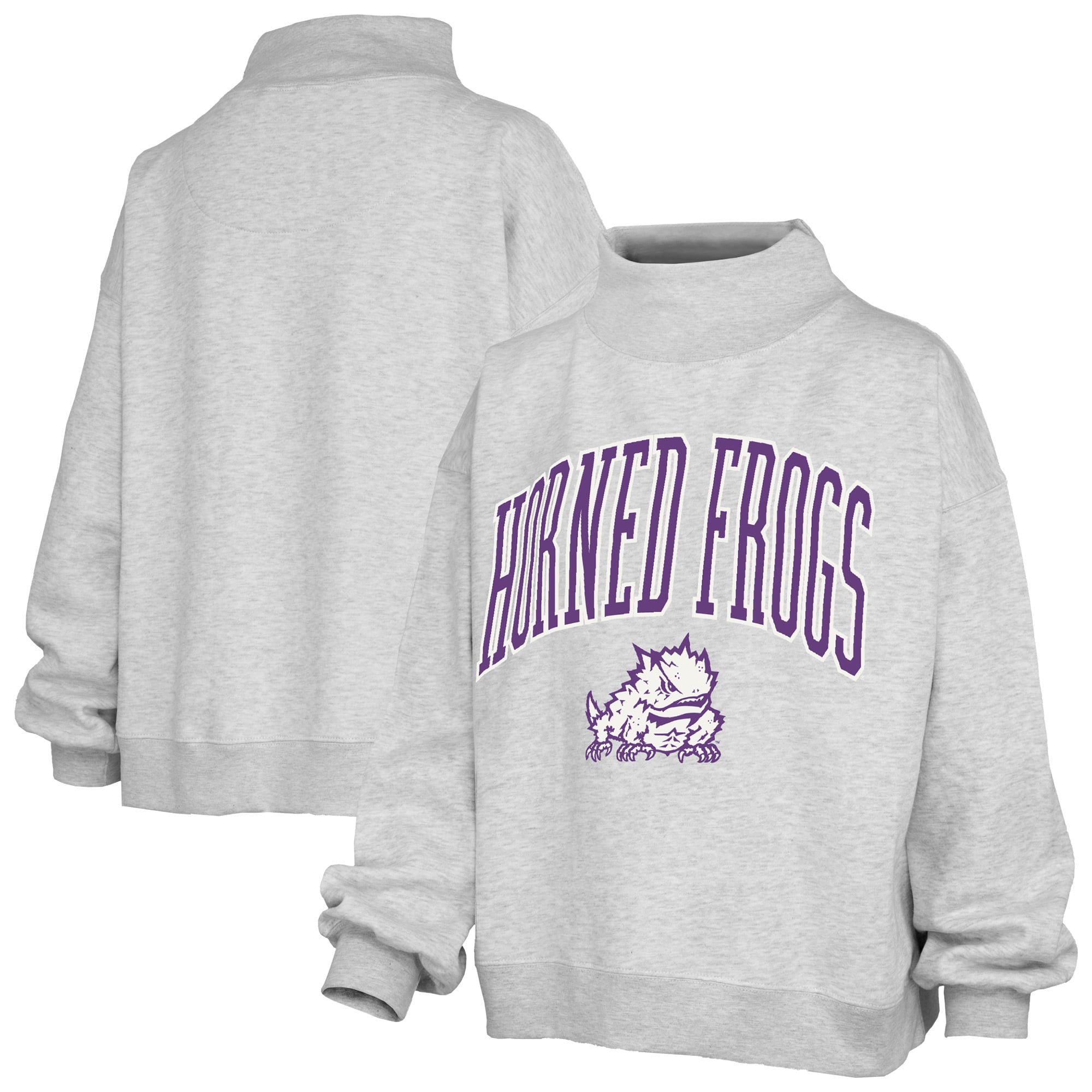 Sweat-shirt à col montant oversize en polaire avec slogan Pressbox Ash TCU Horned Frogs pour femme