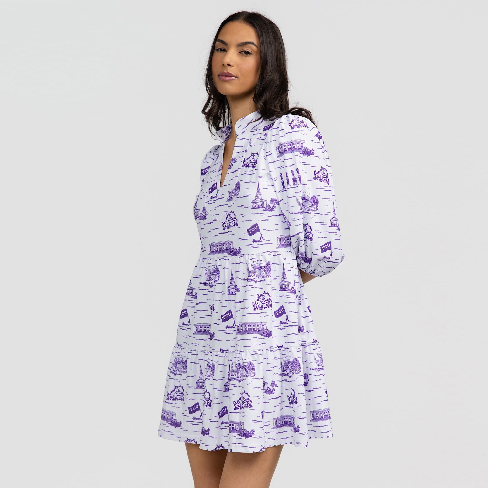 Women's Smith & Quinn White TCU Horned Frogs 3/4 Sleeve Toile Tory Dress