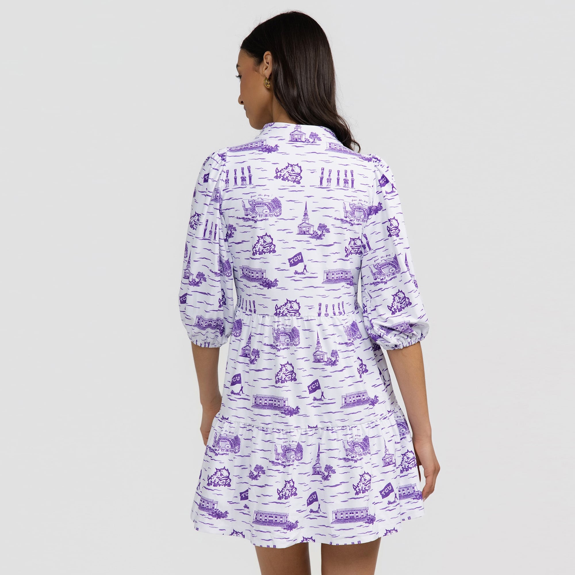 Women's Smith & Quinn White TCU Horned Frogs 3/4 Sleeve Toile Tory Dress