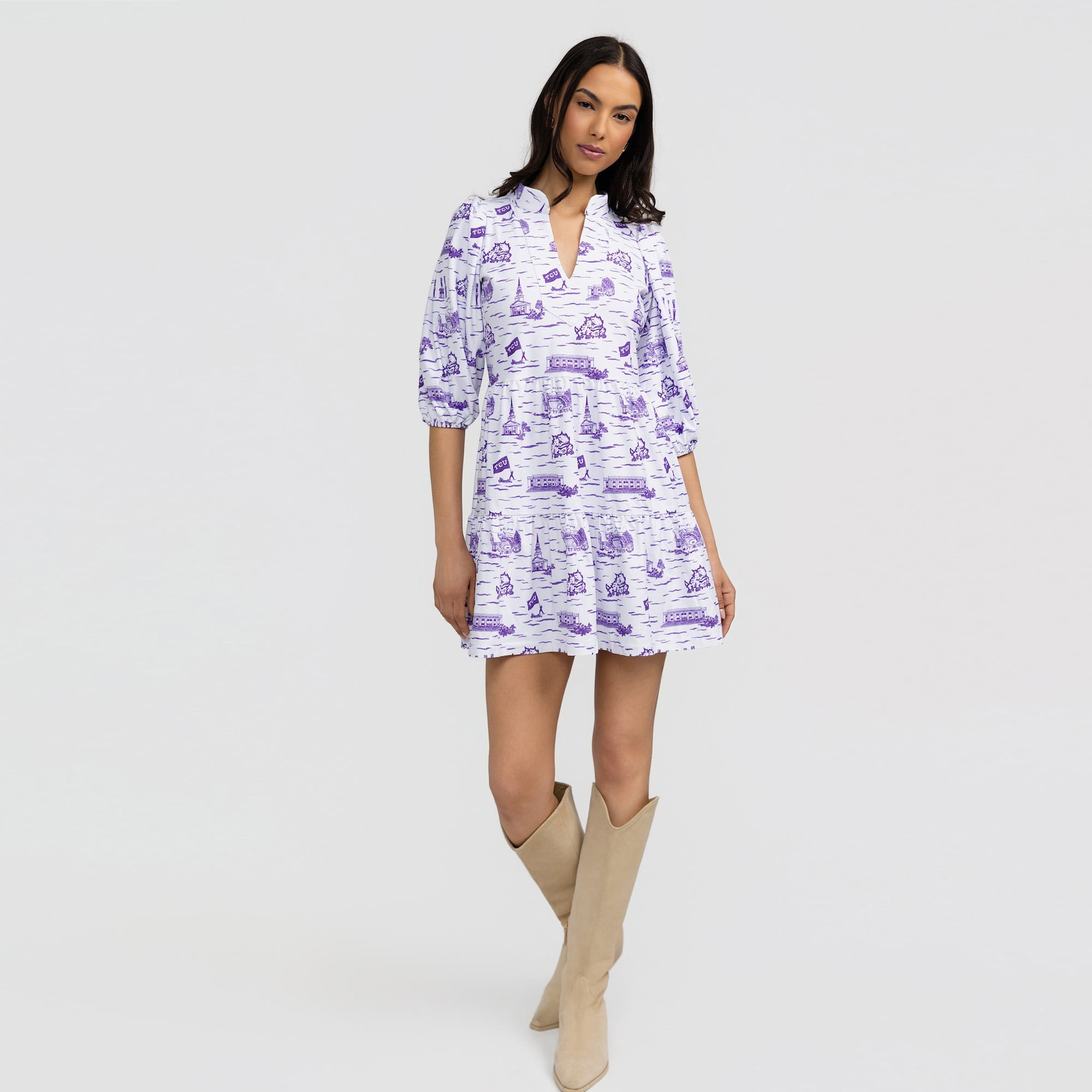 Women's Smith & Quinn White TCU Horned Frogs 3/4 Sleeve Toile Tory Dress