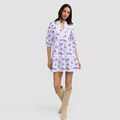 TCU Horned Frogs Smith & Quinn Women's 3/4 Sleeve Toile Tory Dress - White