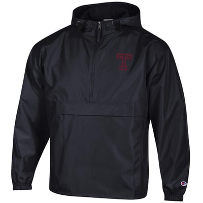 Temple Owls Champion Packable Half-Zip Hooded Jacket - Black
