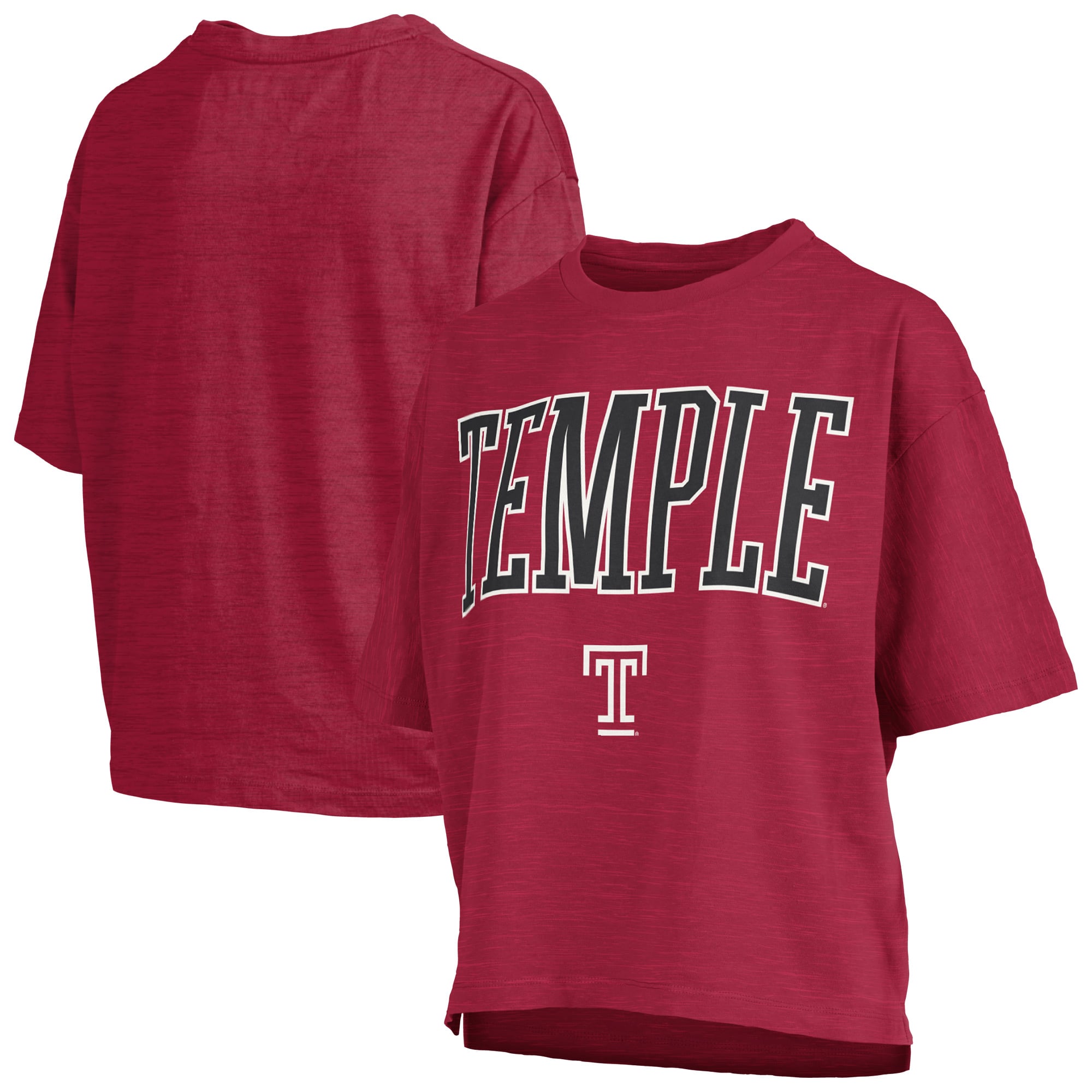 T-shirt oversize Pressbox Crimson Temple Owls pour femmes, logo Nelson Arch Over, en flammage.
