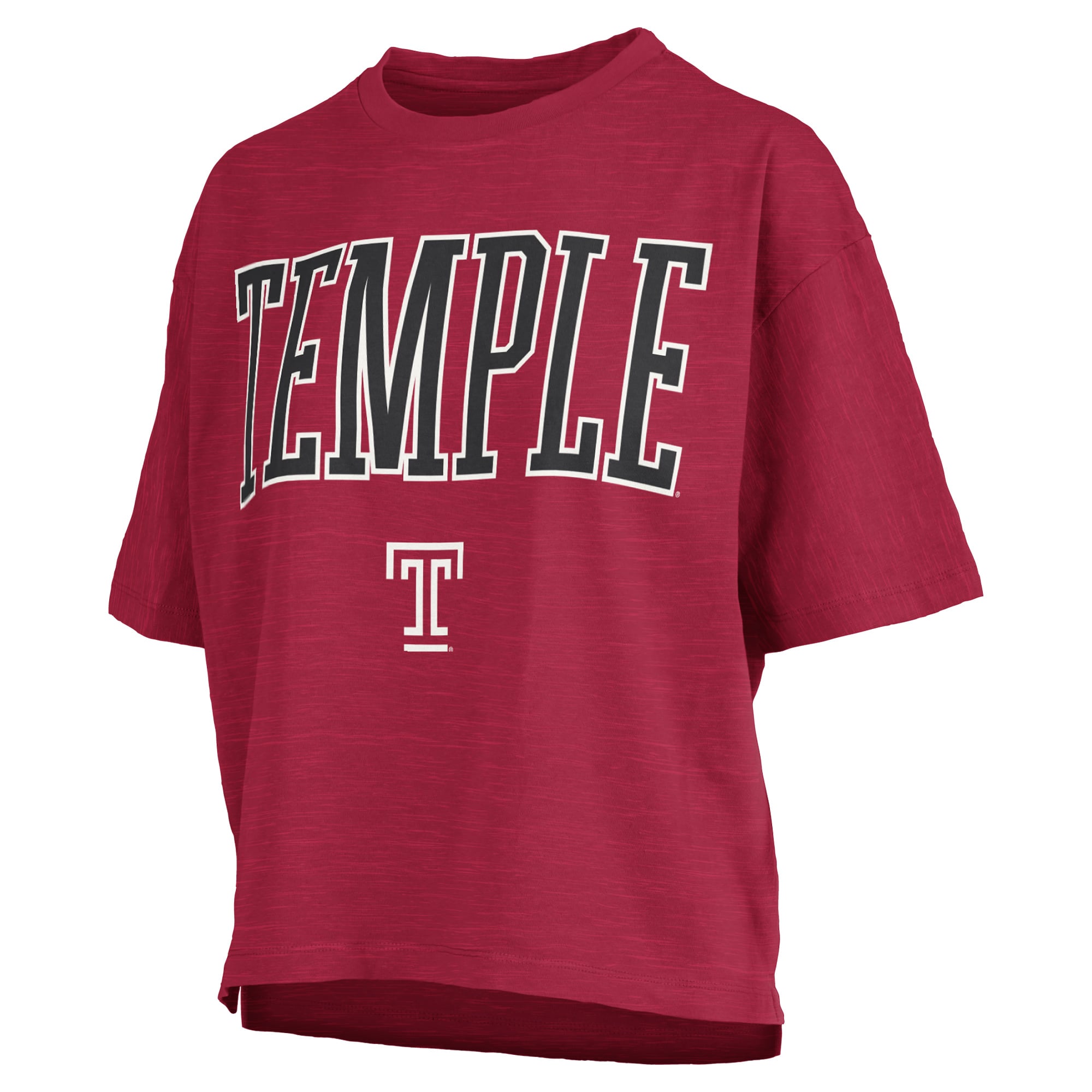 T-shirt oversize Pressbox Crimson Temple Owls pour femmes, logo Nelson Arch Over, en flammage.
