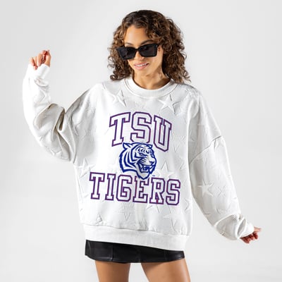 Tennessee State Tigers Gameday Couture Women's  Big Play Energy Tonal Star Embossed Sweatshirt - White