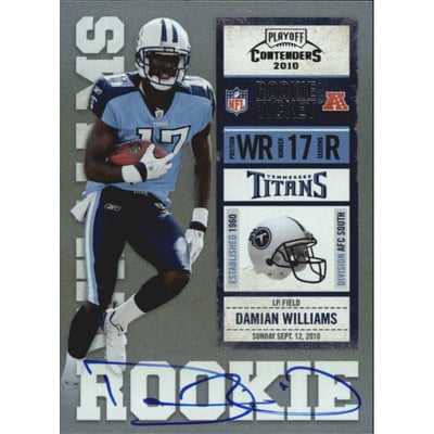 2010 Playoff Contenders #208A Damian Williams AU/412* RC/blue jsy