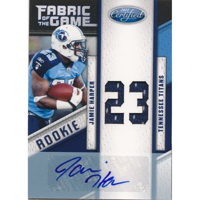 2011 Certified Rookie Fabric of the Game Jersey Number Autographs #15 Jamie Harper/50